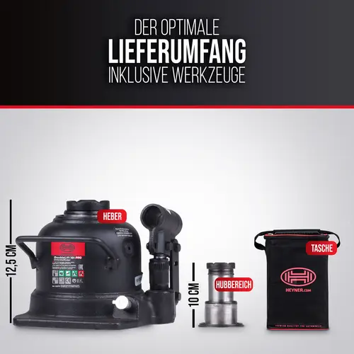 HEYNER® Wagenheber Doppelhub-Unterstellheber Flaschenwagenheber hydraulischer Stempelwagenheber 10t extra flach für HEYNER® Wagenheber Doppelhub-Unterstellheber Flaschenwagenheber hydraulischer Stempelwagenheber 10t extra flach für
