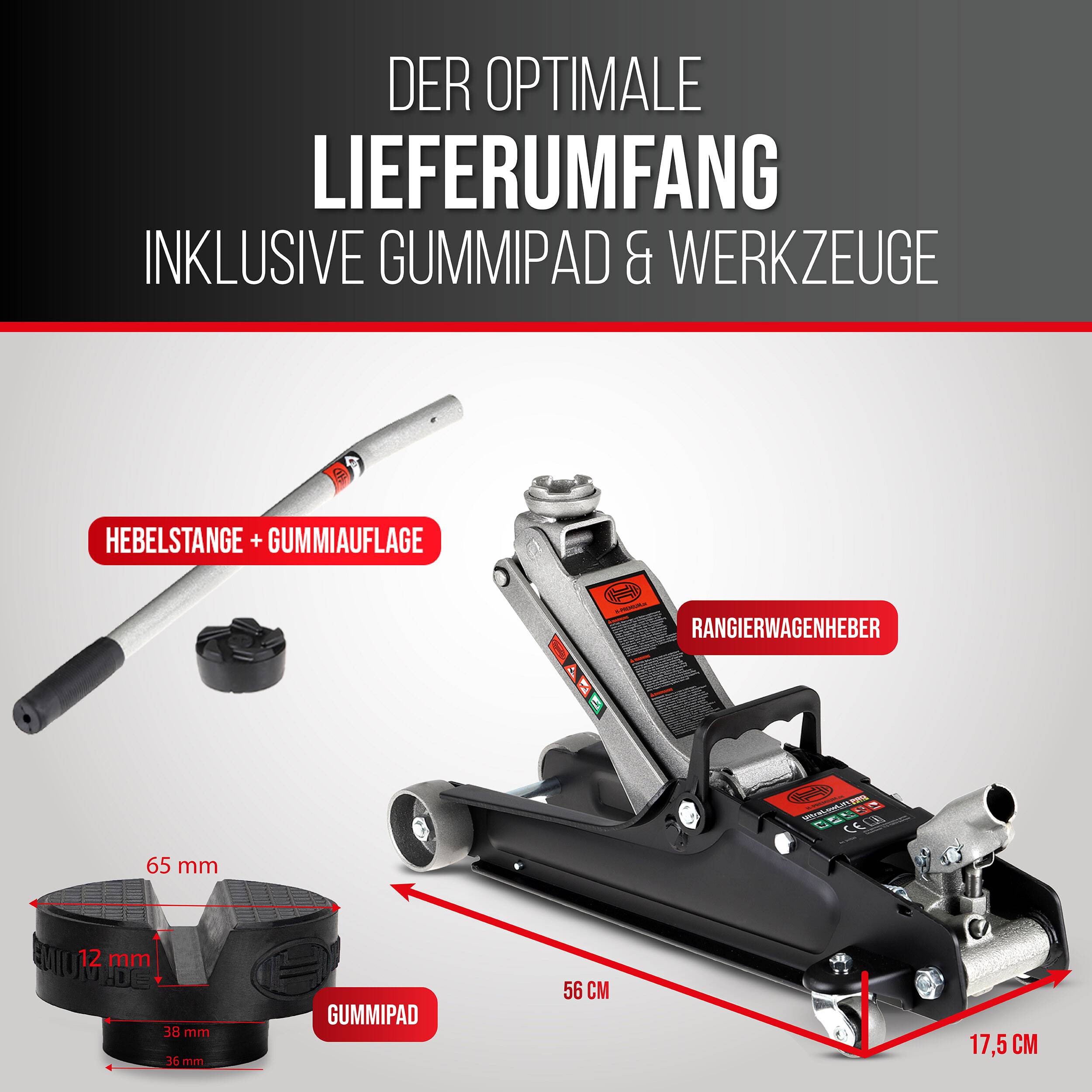 HEYNER® Hydraulischer Wagenheber 2,25t mit Gummiauflage & Tasche, Hubhöhe 85–380 mm, Chrom-Vanadium, extra flach,