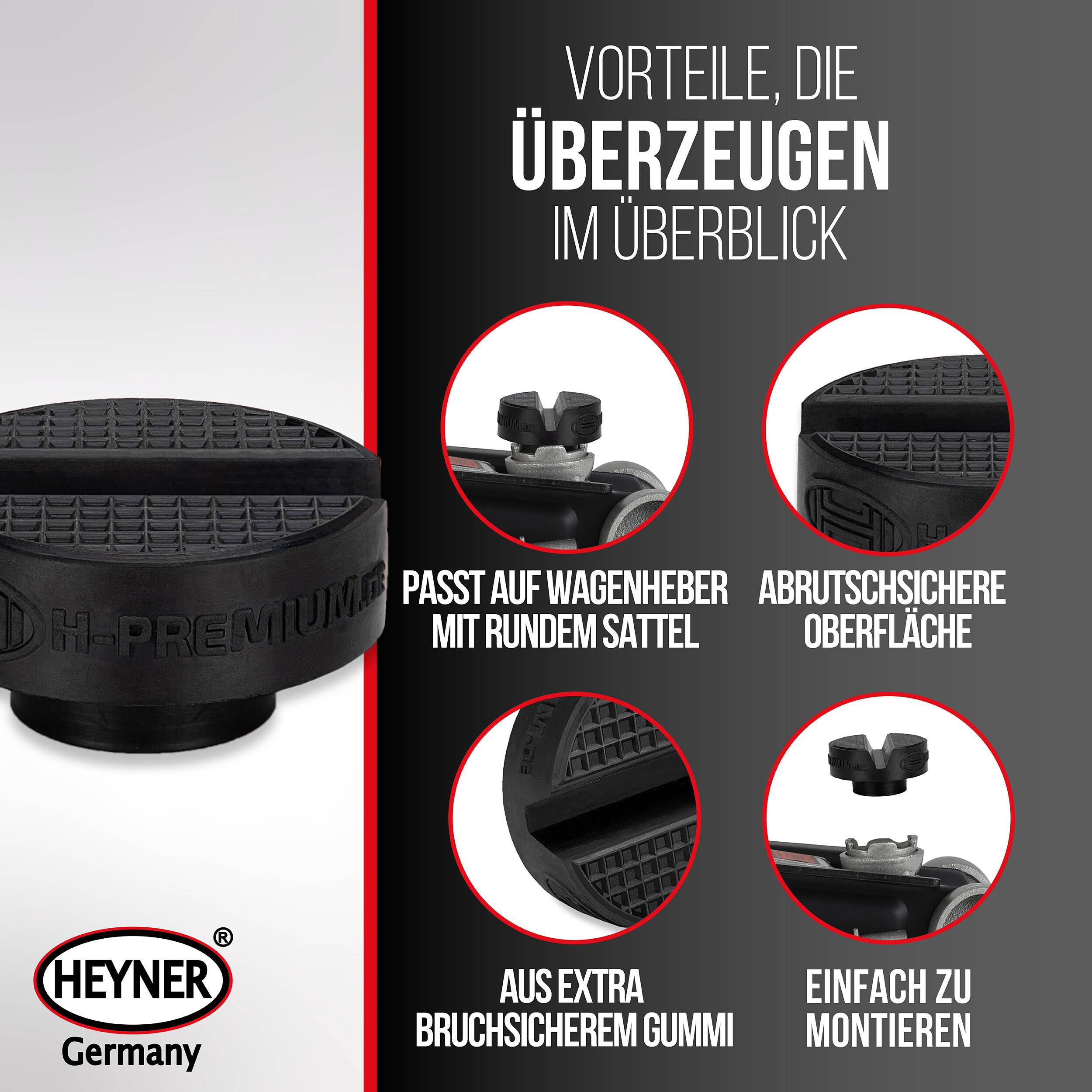 HEYNER® Gummiauflage Wagenheber I TrolleyPad PRO, rund, mit Schlitz für Schwellerfalz, rutschfest, lackschonend, Öl- und