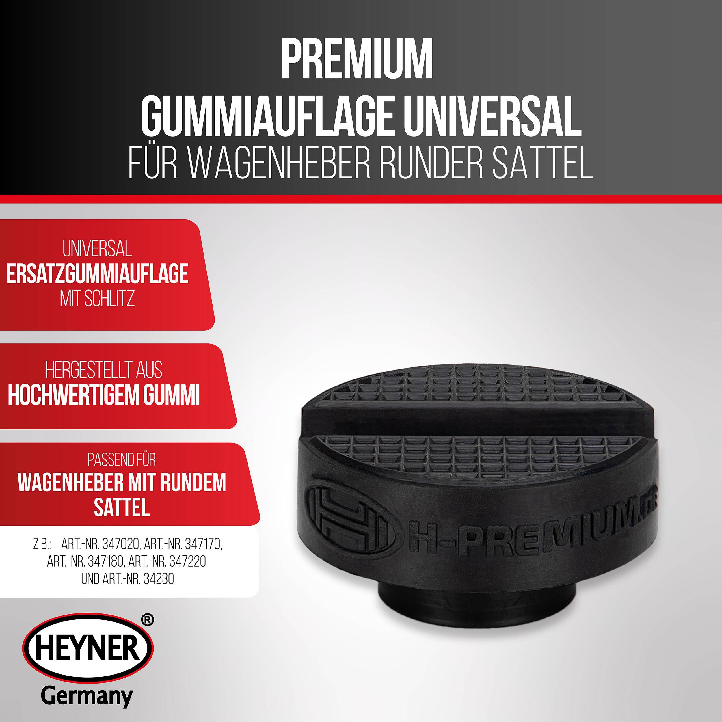 HEYNER® Gummiauflage Wagenheber I TrolleyPad PRO, rund, mit Schlitz für Schwellerfalz, rutschfest, lackschonend, Öl- und