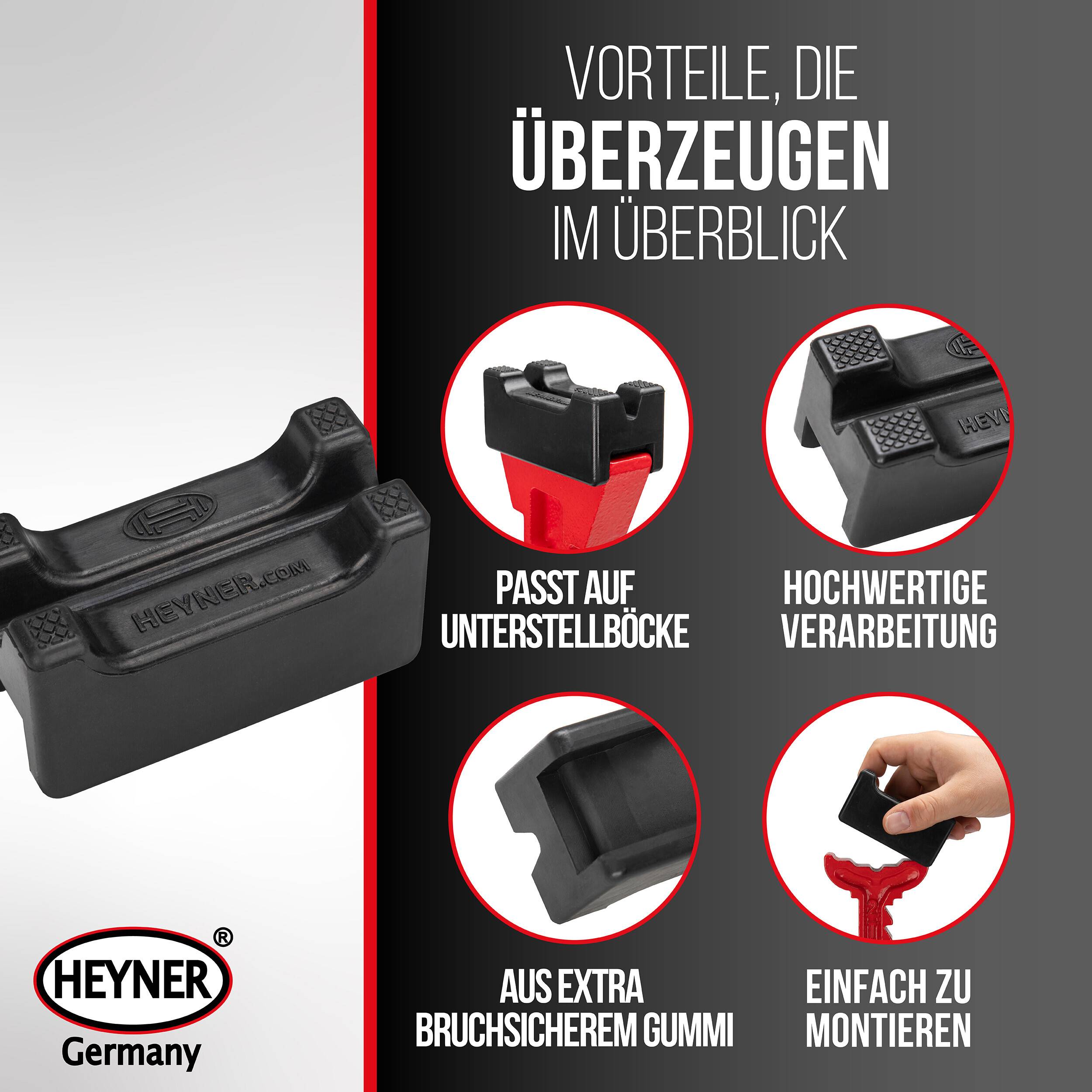 HEYNER® Gummiauflagen 2er Set für Unterstellböcke 347420 2t, Gummi Breite 24 mm, Gummipuffer Wagenheber