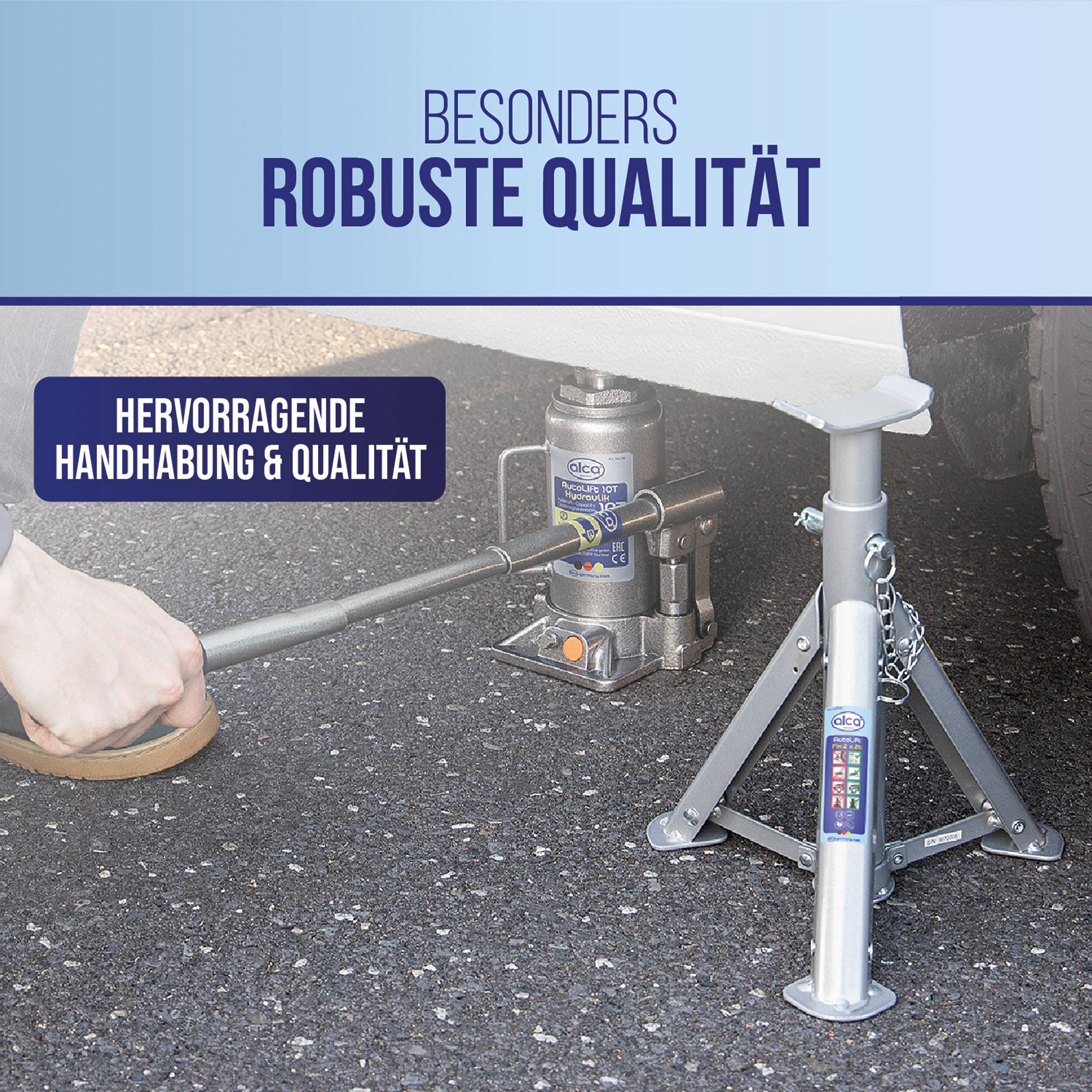 alca® Unterstellbock 2t klappbar I Auto Stützbock Set (2 Stück), faltbar, 3-fach höhenverstellbar mit Sicherheitsstift,