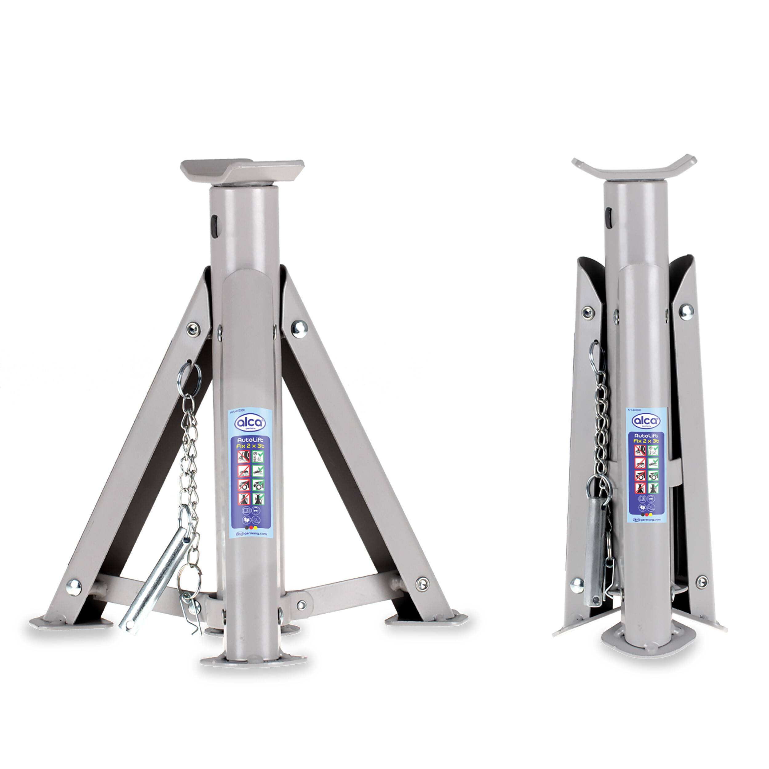 alca® Unterstellbock 3t klappbar I Auto Stützbock Set (2 Stück), faltbar, 3-fach höhenverstellbar mit Sicherheitsstift,