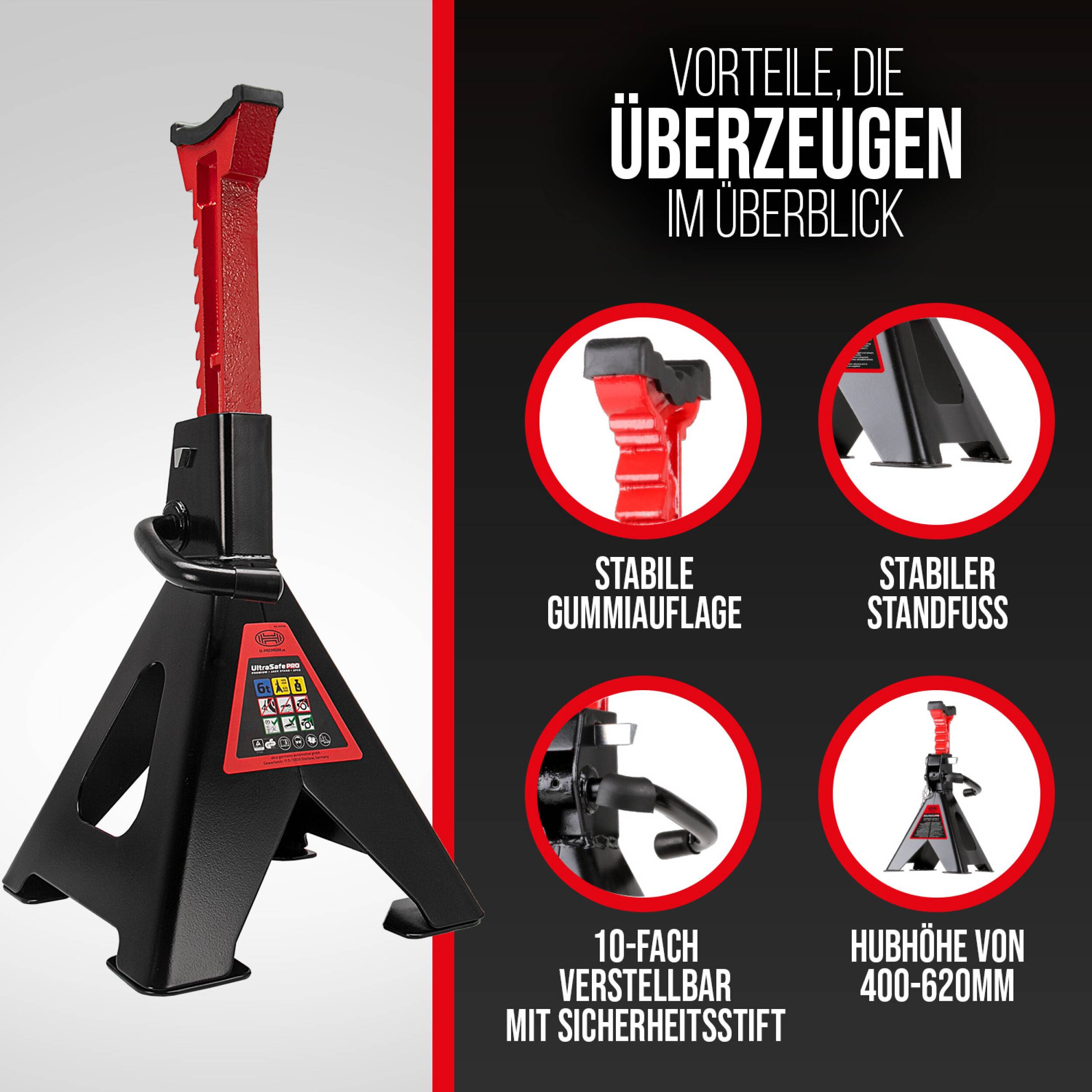 HEYNER® Unterstellbock TÜV/GS, Stützbock, Stützfuß, höhenverstellbar, Stahl 6000kg Traglast, 2er Set