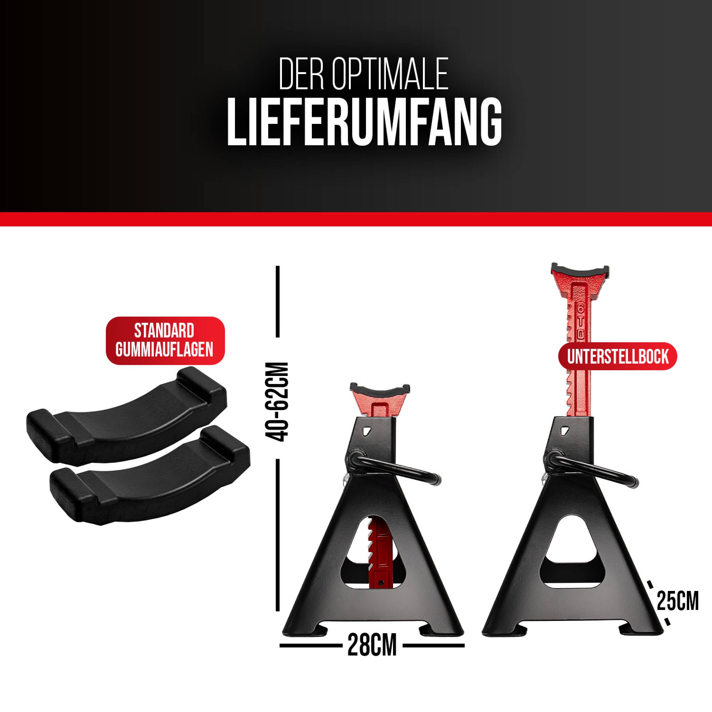 HEYNER® Unterstellbock TÜV/GS, Stützbock, Stützfuß, höhenverstellbar, Stahl 6000kg Traglast, 2er Set