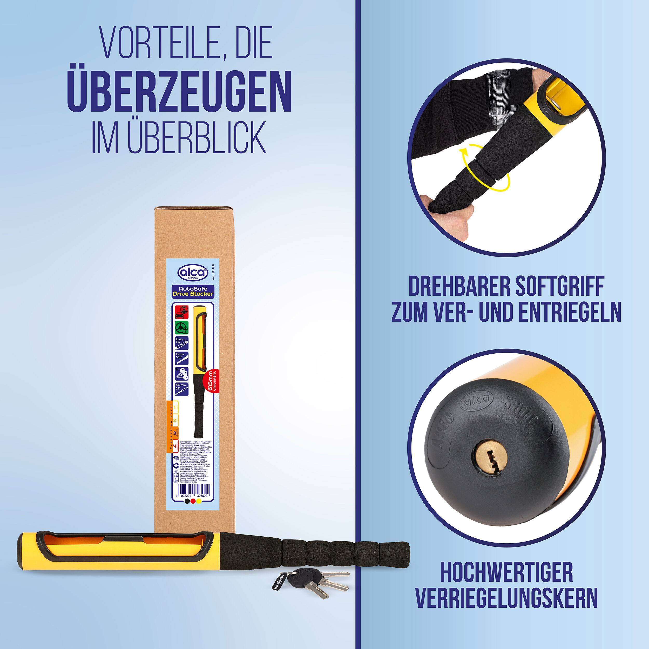 alca® Lenkradsperre Wegfahrsperre Diebstahlsicherung Lenkradschloss mit Schlüssel Baseball