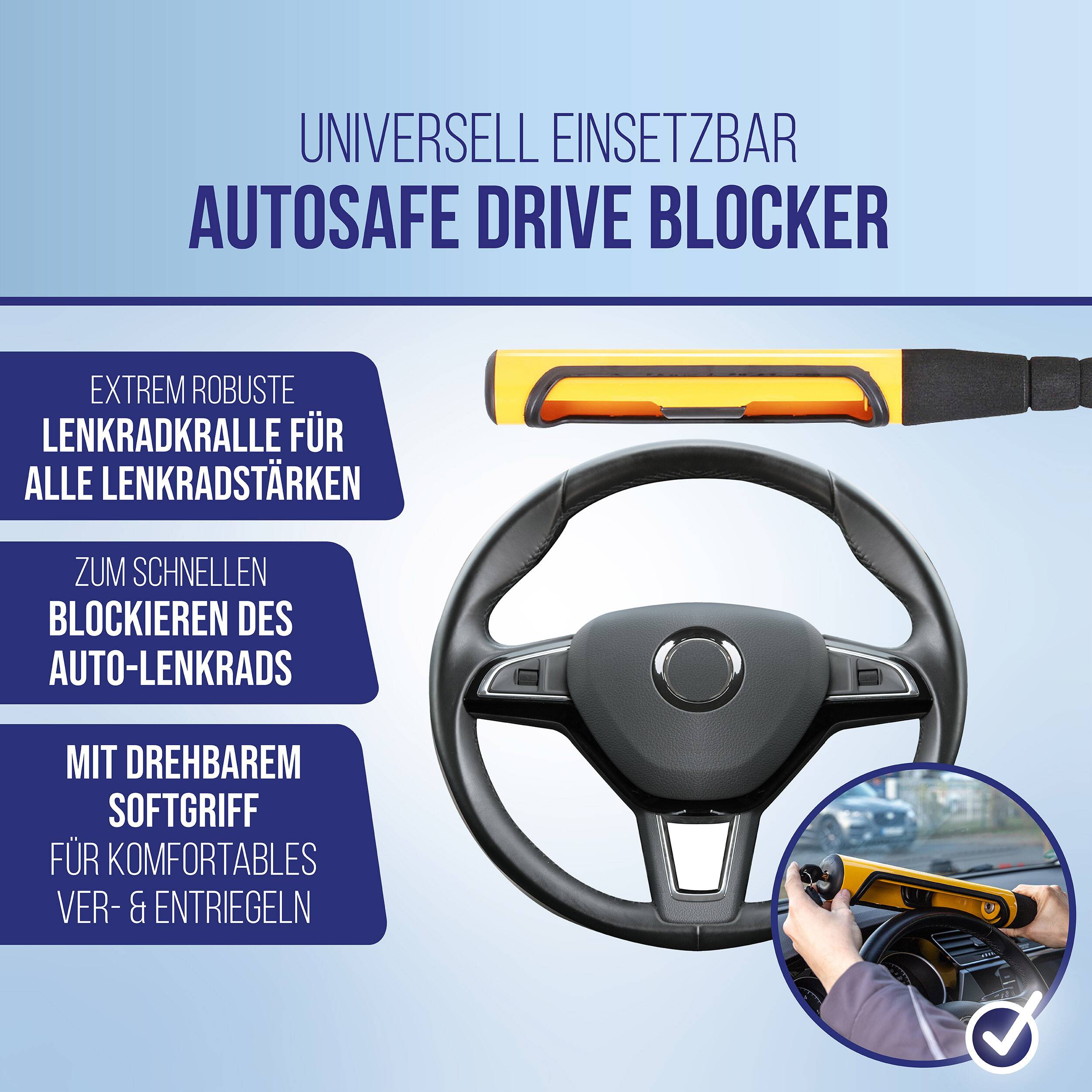 alca® Lenkradsperre Baseball "Heavy", 615 mm Gesamtlänge Lenkradschloss inkl. 3 Schlüssel,