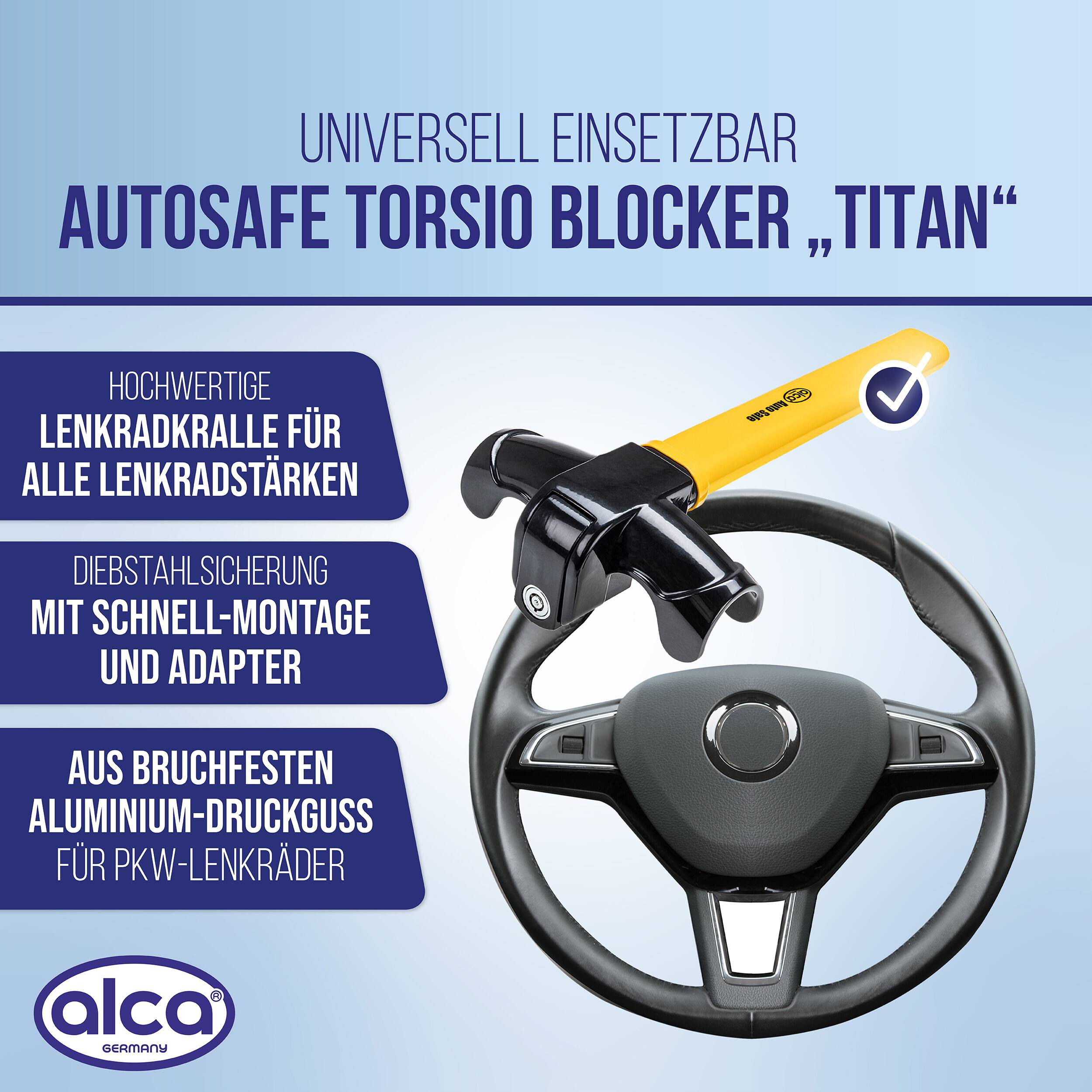alca® Lenkradschloss zur Wegfahrsperre & Diebstahlschutz Lenkradkralle als Sperr-Bügel, für Auto,