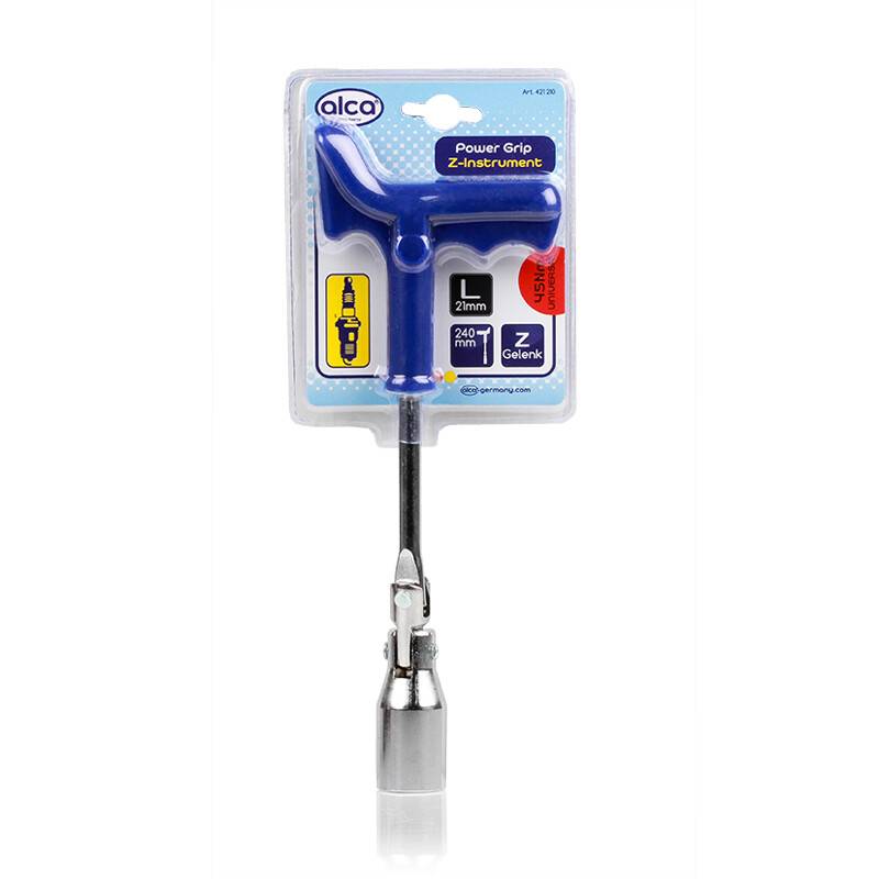 Alco Power Grip'-Werkzeug, verpackt mit '7 Steckschlüsseln', verfügt über einen blauen T-Griff und ist mit '2-in-1 7mm 240mm' beschriftet. Zeigt ein Bild eines Steckschlüssels an.