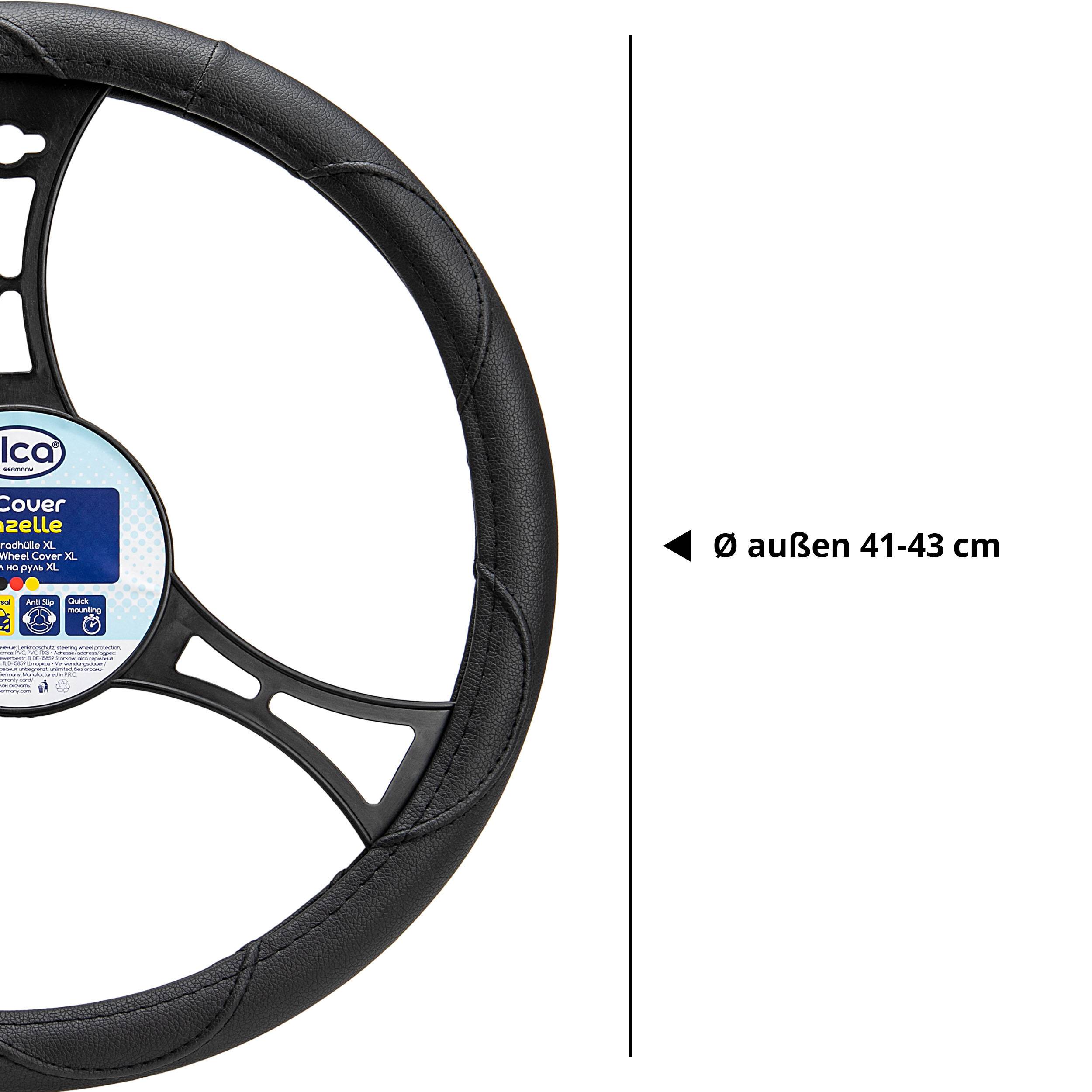 alca® Auto Lenkradhülle XL 41-43 cm Lenkradschoner seidenmatt schwarz weich Leder Universal griffsicher rutschfest