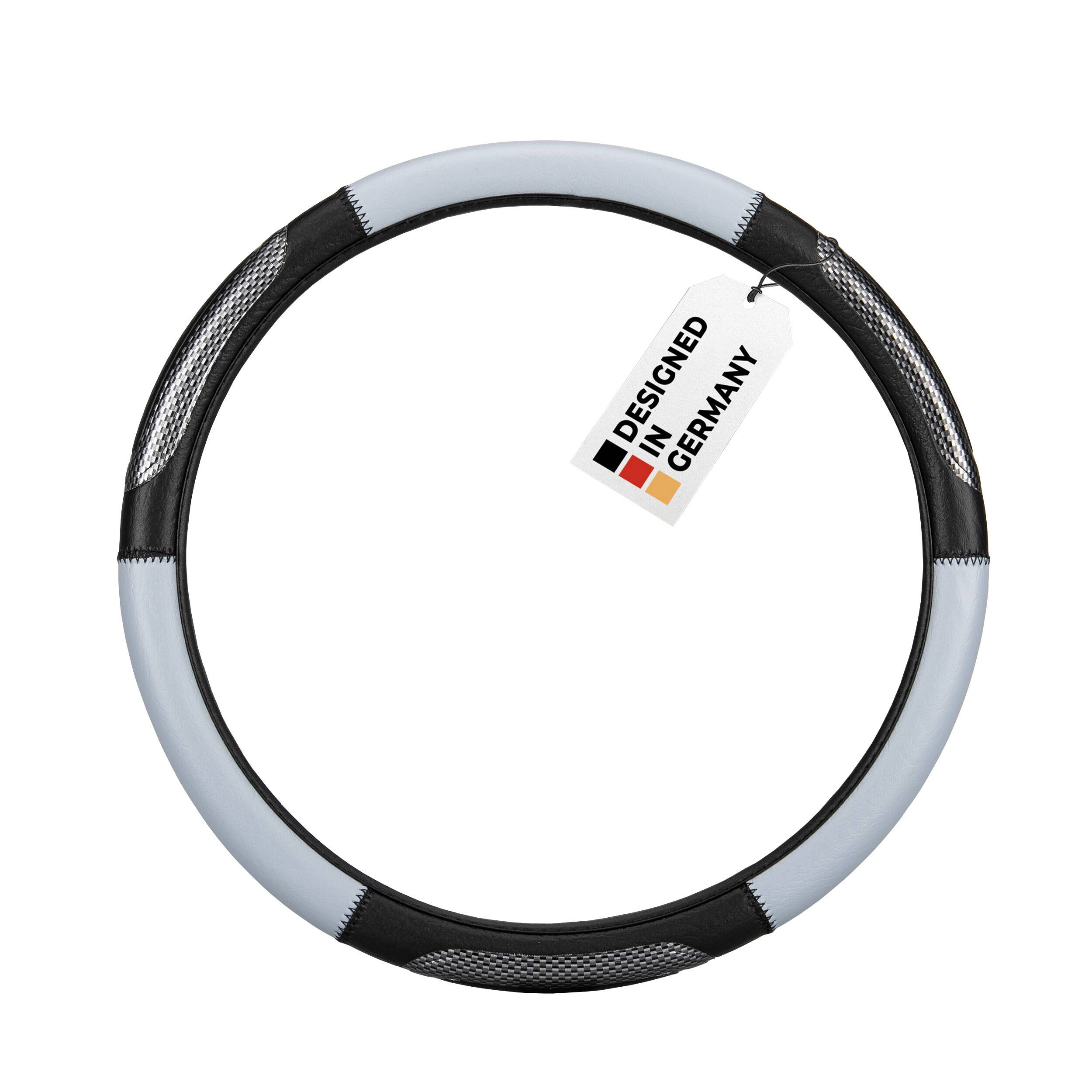 alca® Auto Lenkradhülle Luxus grau/schwarz 37-39 cm sportlich Lenkradschoner creme-farben schwarz weiches Leder