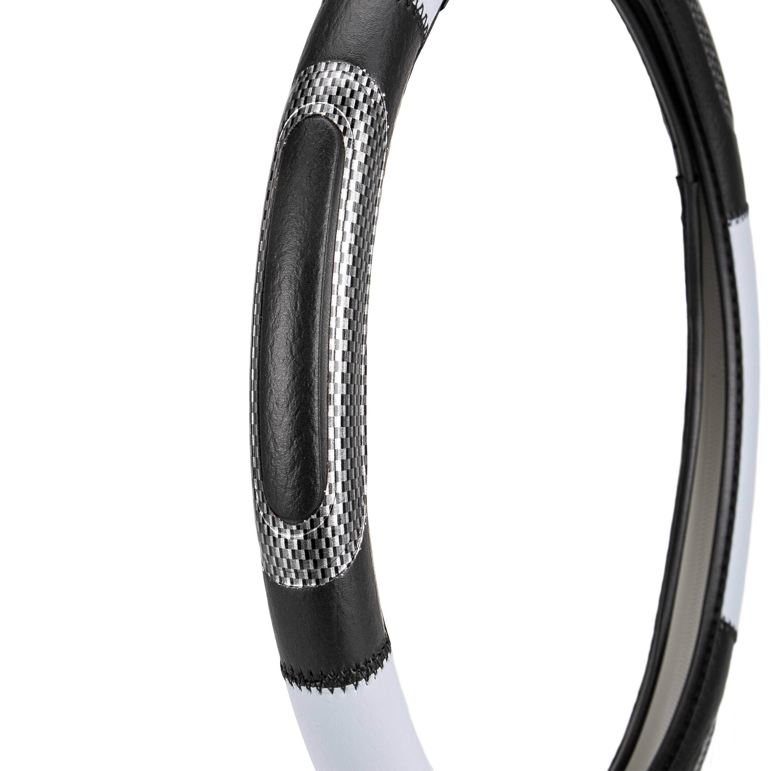 alca® Auto Lenkradhülle Luxus grau/schwarz 37-39 cm sportlich Lenkradschoner creme-farben schwarz weiches Leder