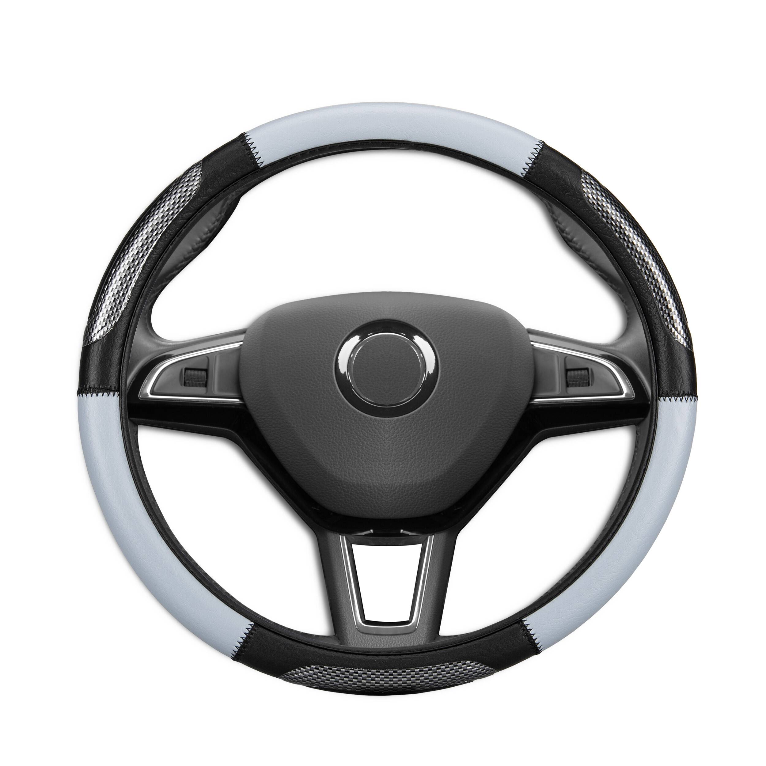 alca® Auto Lenkradhülle Luxus grau/schwarz 37-39 cm sportlich Lenkradschoner creme-farben schwarz weiches Leder