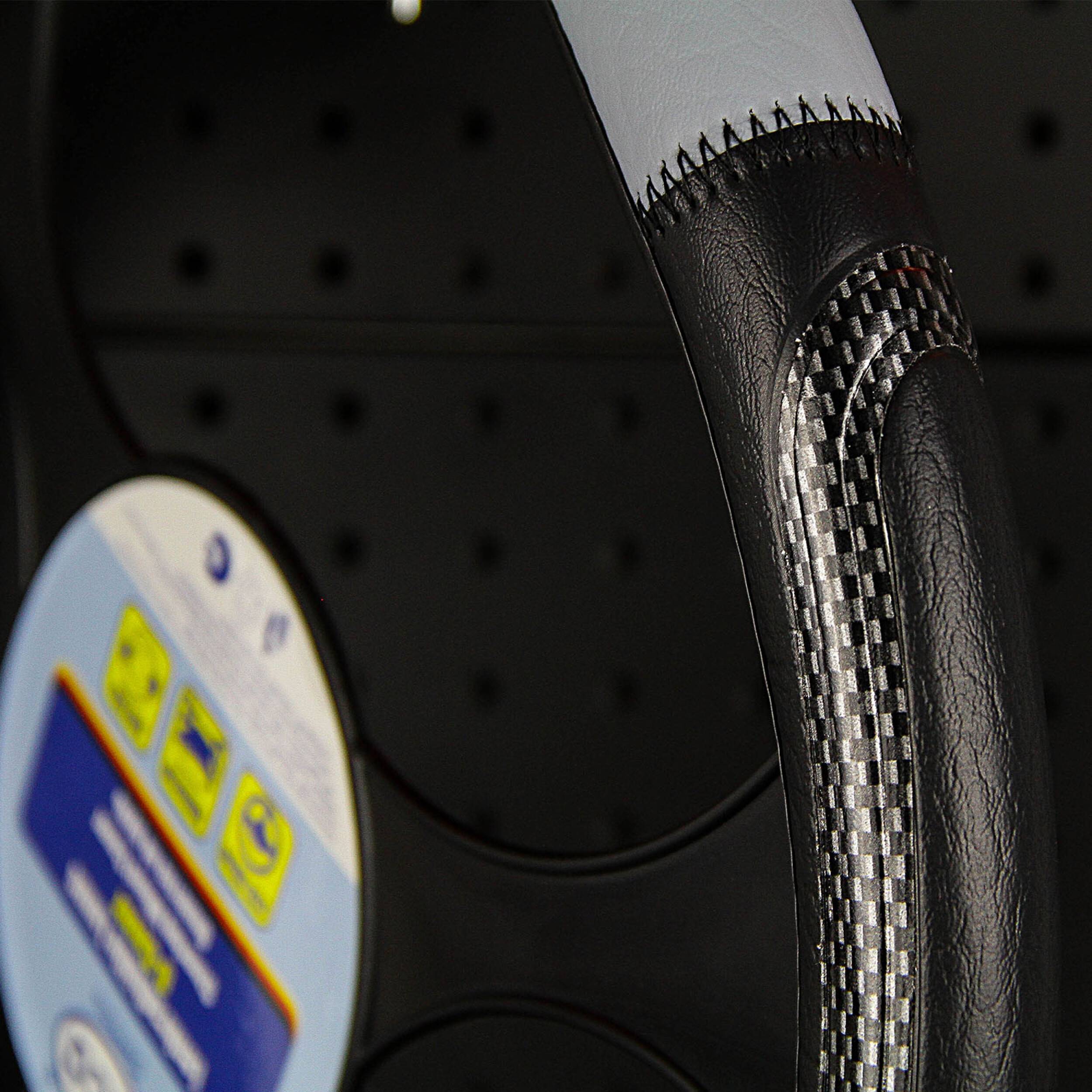 alca® Auto Lenkradhülle Luxus grau/schwarz 37-39 cm sportlich Lenkradschoner creme-farben schwarz weiches Leder