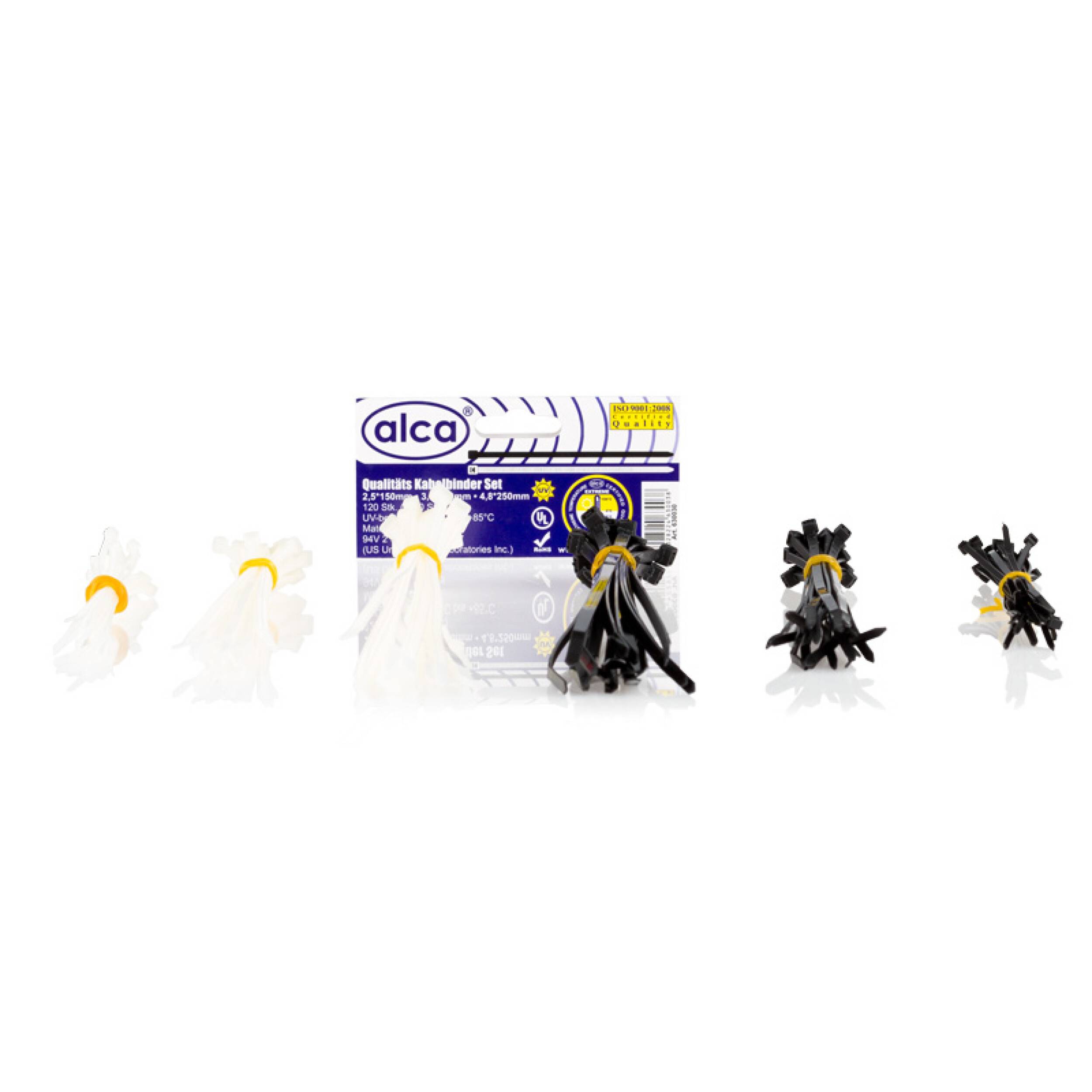 alca® Kabelbinder-Set 120 St. schwarz + weiß 100 mm 200 mm 250 mm Kabelbinder UV beständig chemisch resistent