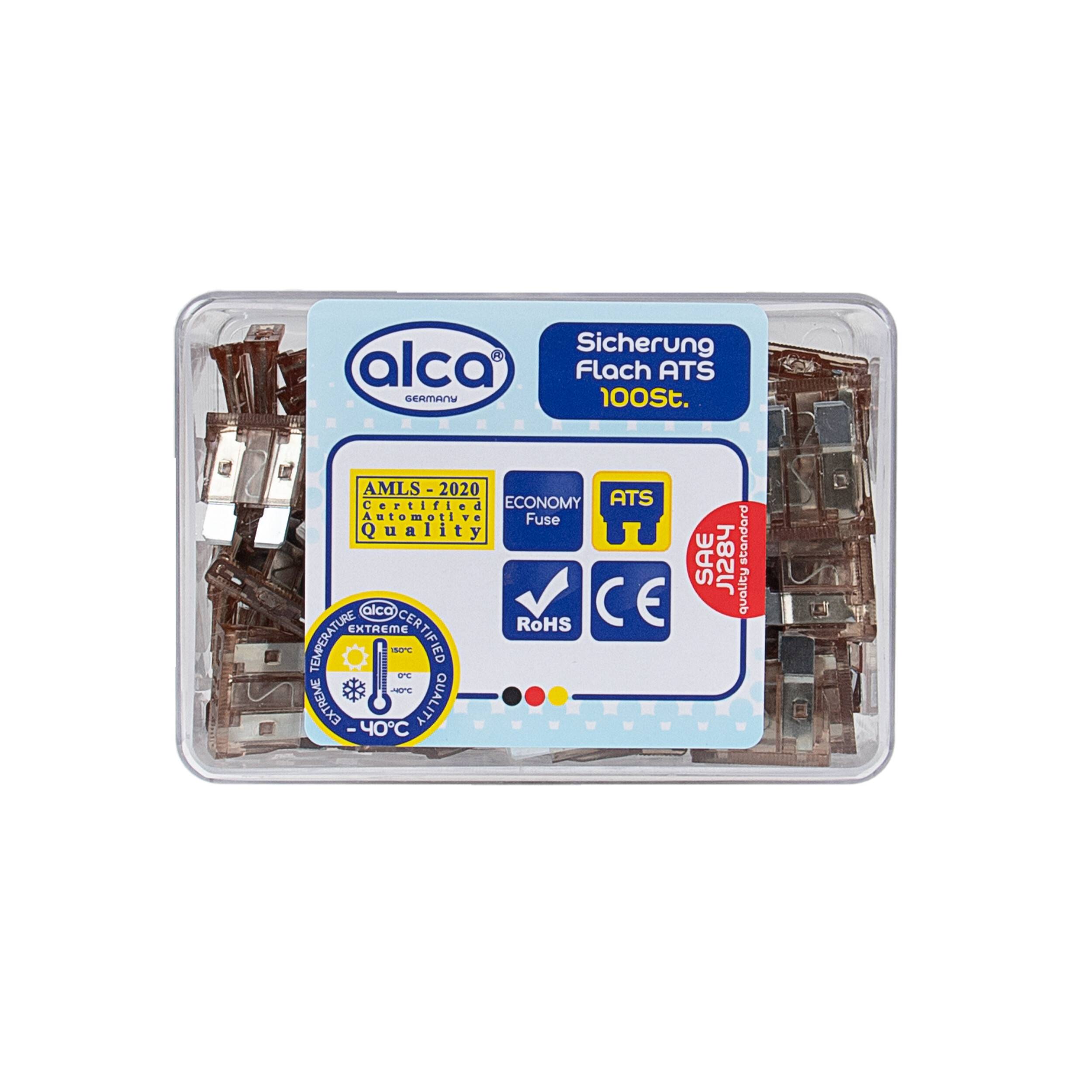 alca® Flachsicherungen 7,5 A zu 100 St. in einer Economy Box für Fahrzeuge Nennspannung DC 32 V nach Standard SAE J1284,