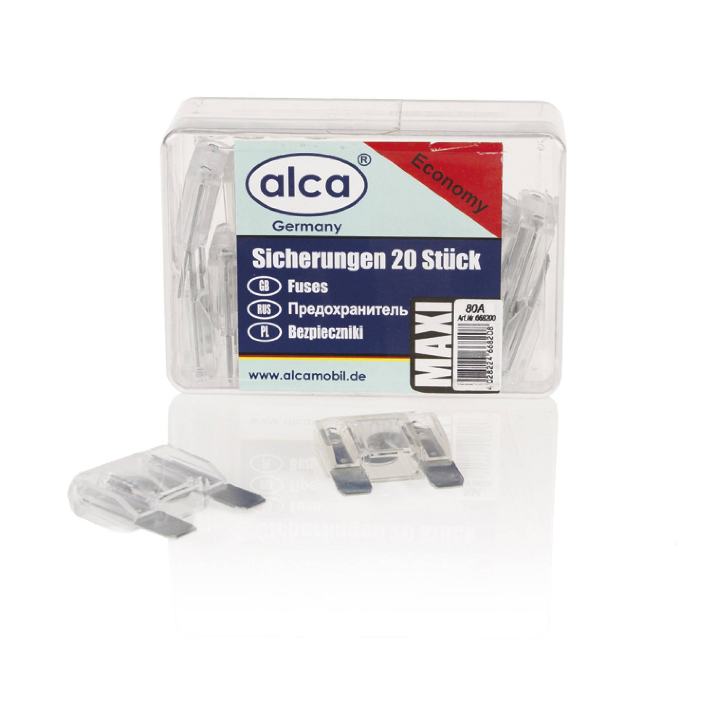 alca® Maxi-Sicherung 80A; 20 St. Economy Box 32 V Farbe - transparent Maxi Flachsicherung für Fahrzeuge LKW Bus
