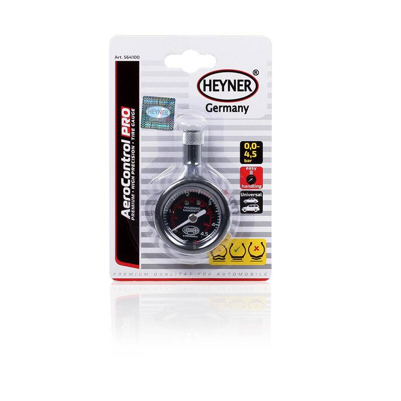 HEYNER® Reifendruckprüfer Luftdruckprüfer Manometer Kontrollsystem für Reifen bis 4,5 bar Druckprüfer für Auto Fahrrad