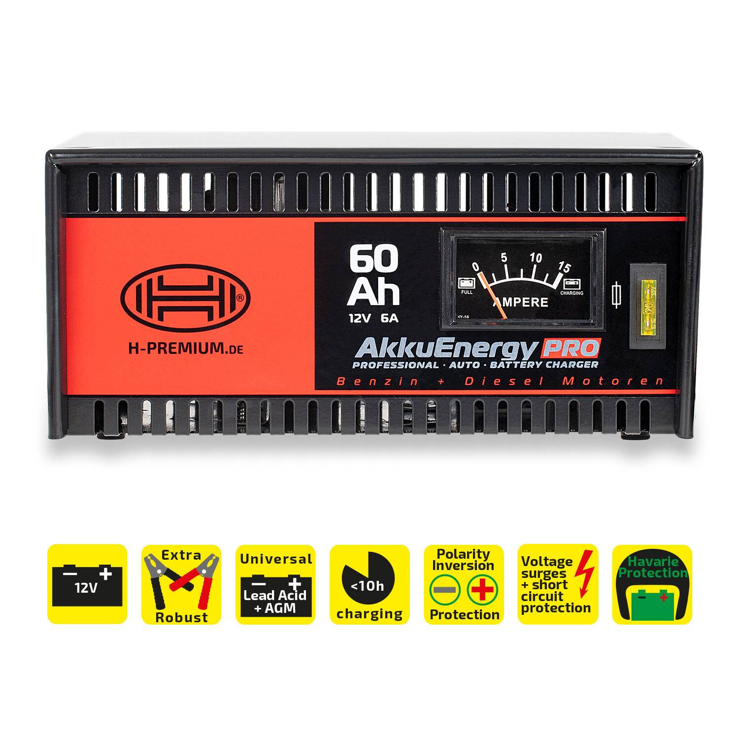 HEYNER® Batterieladegerät 12V 6A I Premium Ladegerät für AGM & Bleisäure