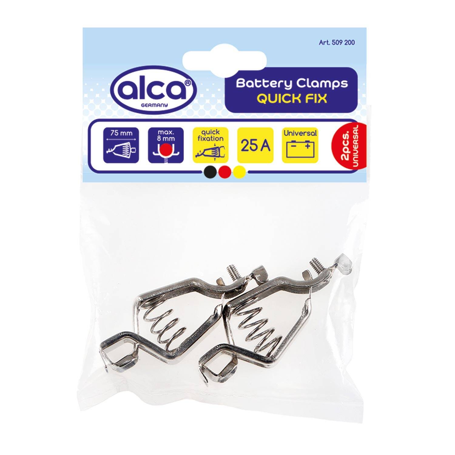 alca® Batterieklemmen Set 25 A für die Fahrzeugbatterie im Kfz Zweiteiliges Set aus vernickeltem Stahl,
