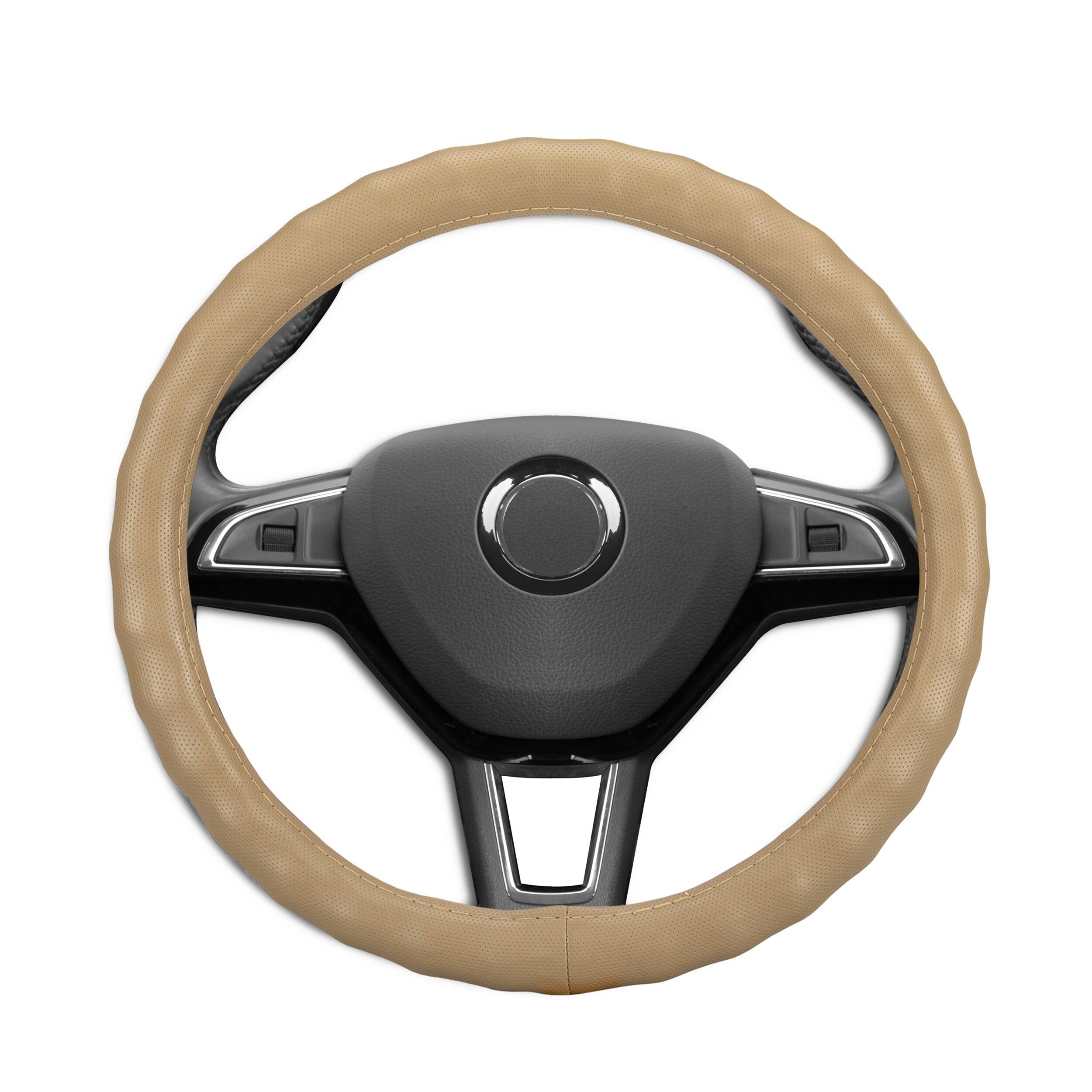 HEYNER® Lenkradhülle Auto 37–39 cm – weich, griffig, beige, soft perforiert, geruchsneutral, rutschfest