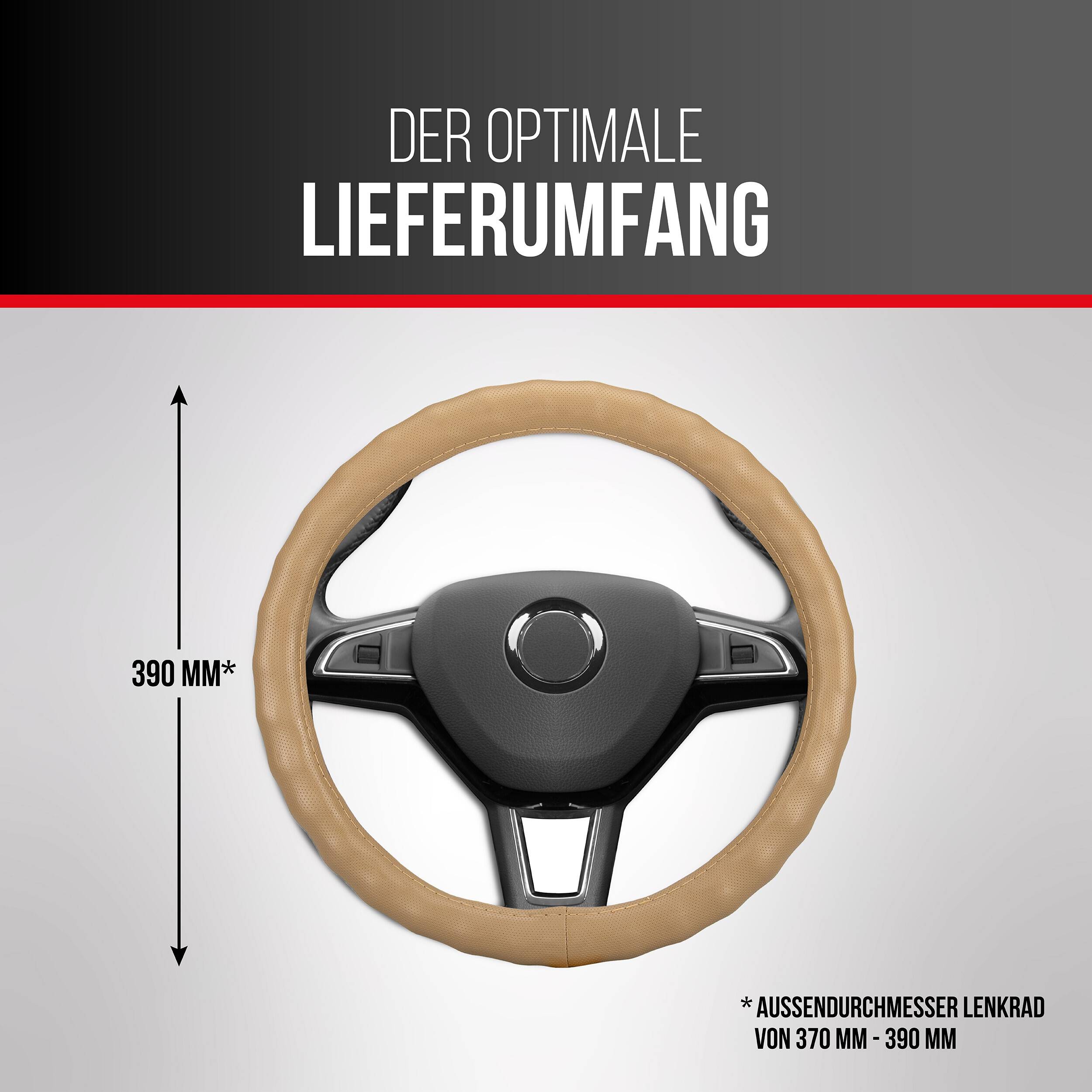 Diagramm, das eine Lenkradabdeckung um ein Rad zeigt, beschriftet mit 