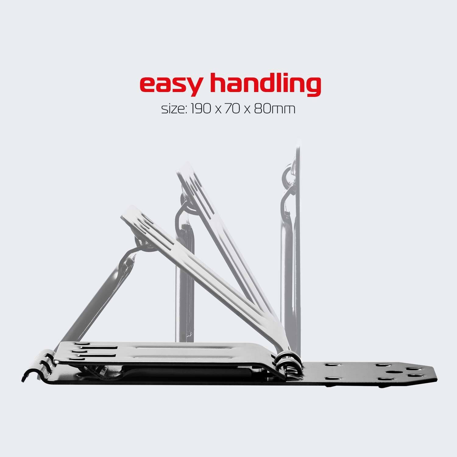 Ein Metallklappenhalter mit der Aufschrift „einfache Handhabung
