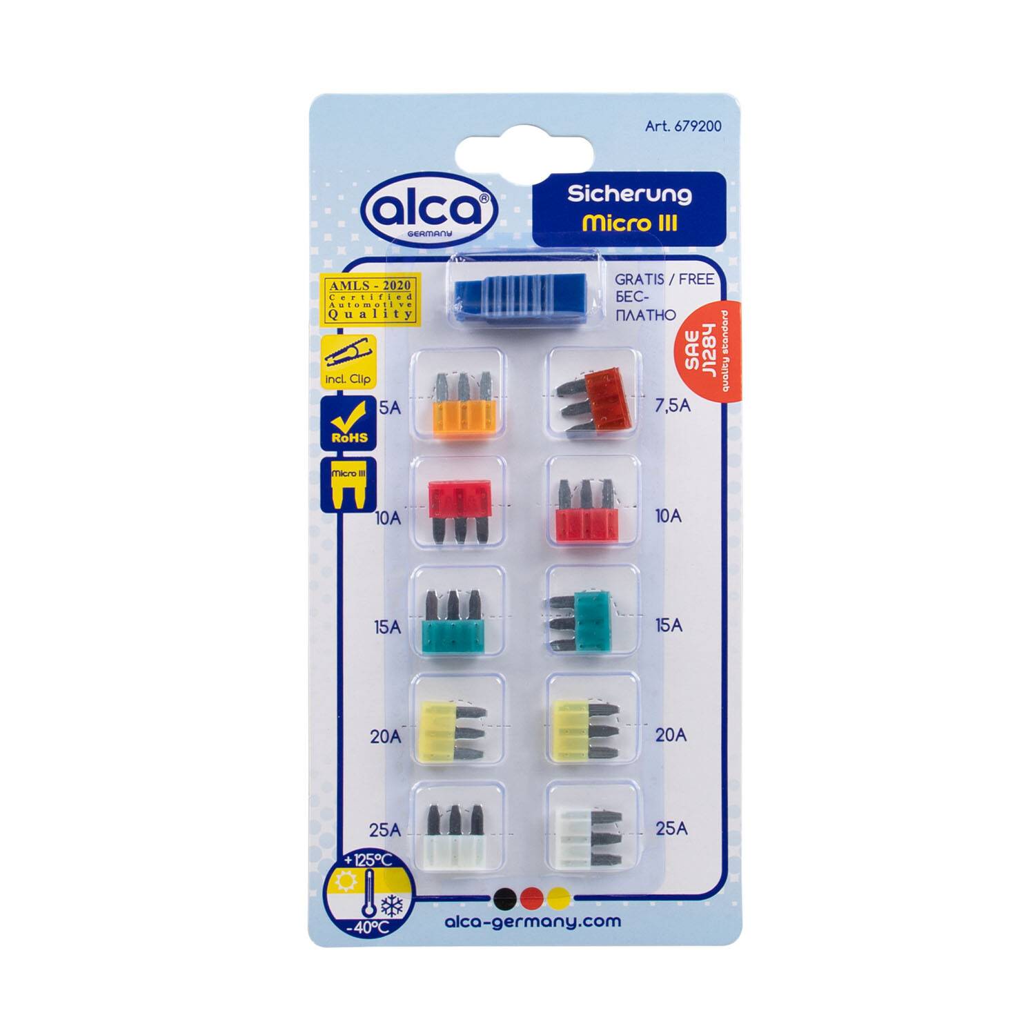 alca® Micro 3 Sicherungen 5 - 25 A; 10 St. Blister Auto 3-Pin-Sicherungen Micro3 10er Set Sortiment Flachsicherungen