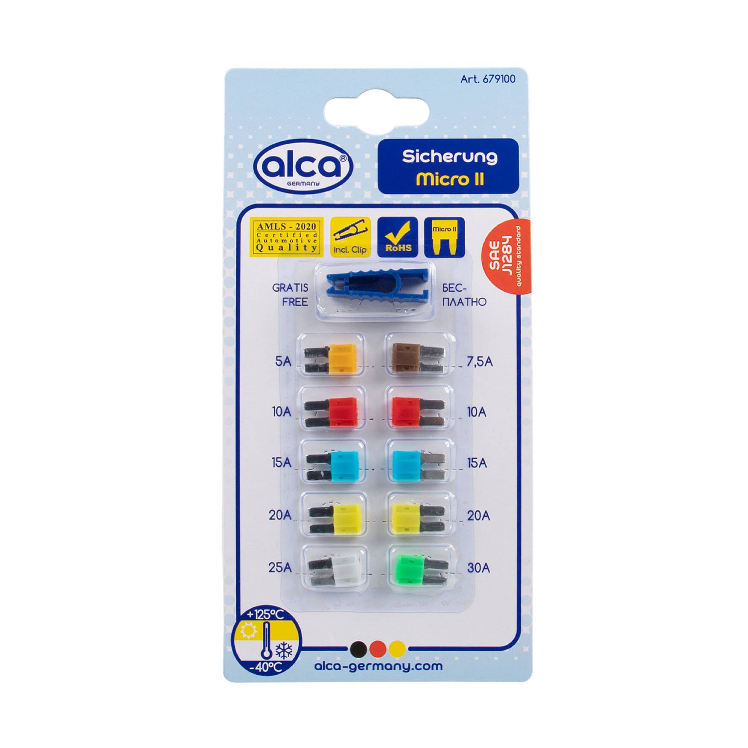 alca® Kfz Micro 2 Sicherungen 5 - 30 A; 10 St. Blister Auto Sicherungen 10er Set Standard Stecksicherungen