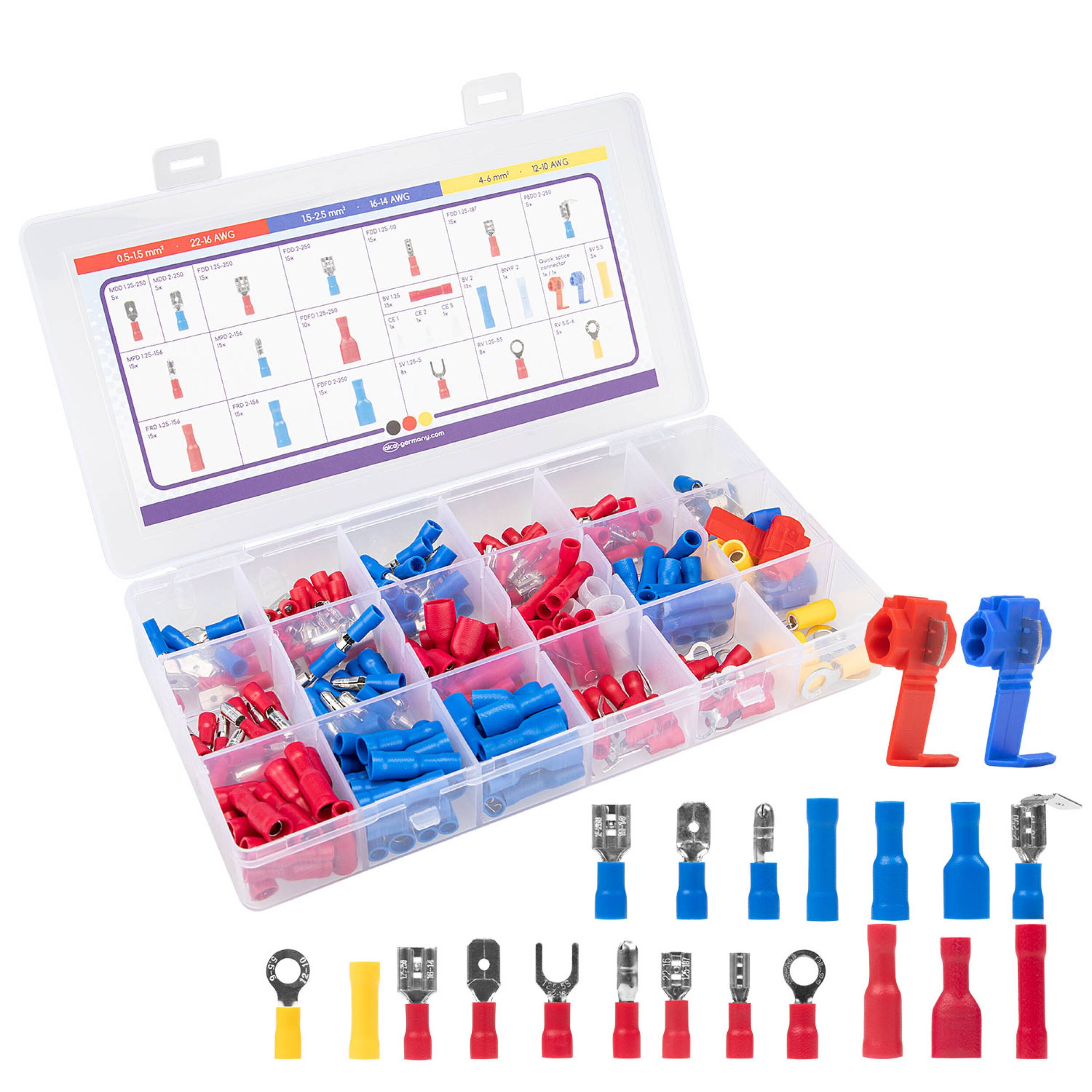 alca® Kabelschuhe SET 220 Stk. elektrische Steckverbinder Flachstecker Lötverbinder Quetschverbinder Stoßverbinder