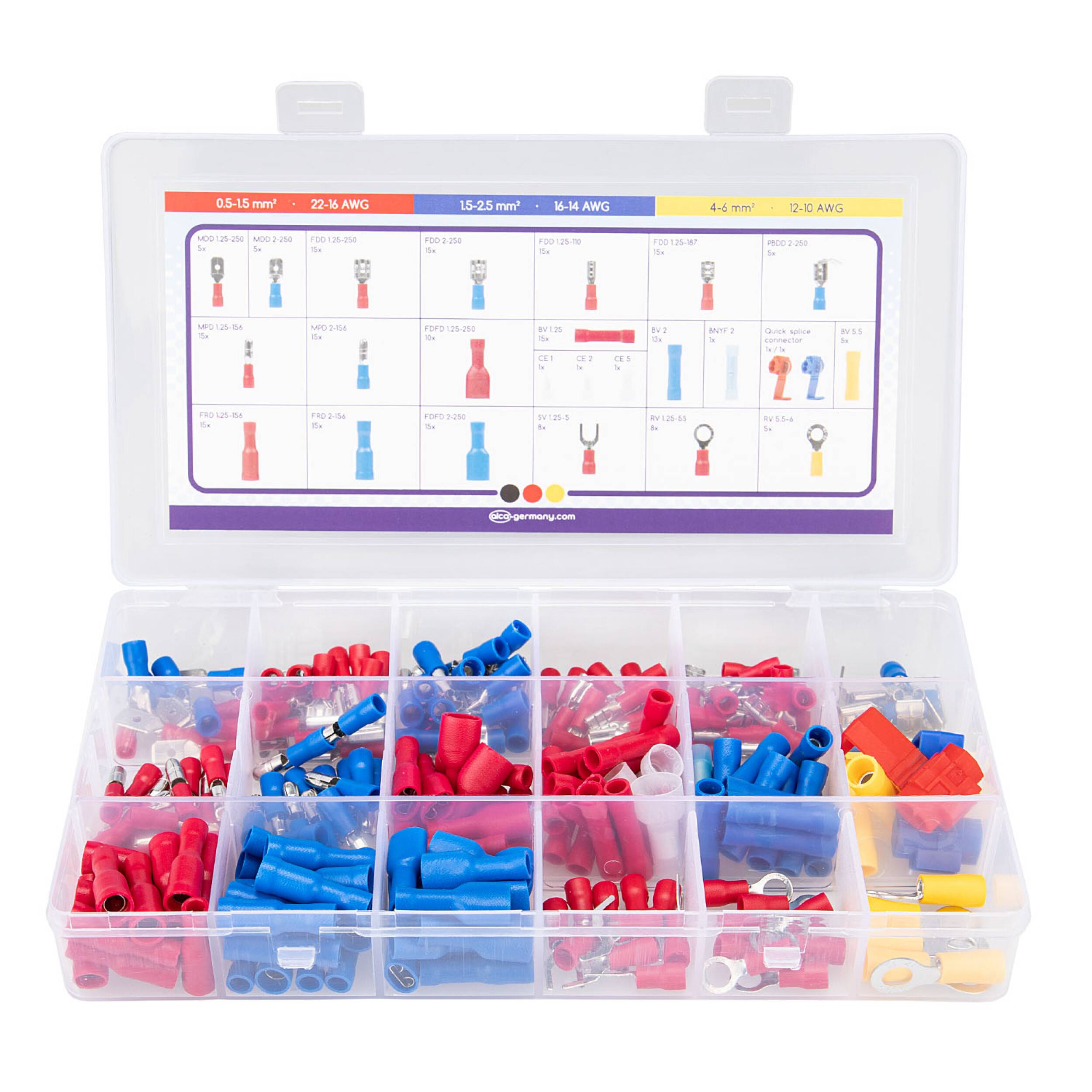 alca® Kabelschuhe SET 220 Stk. elektrische Steckverbinder Flachstecker Lötverbinder Quetschverbinder Stoßverbinder