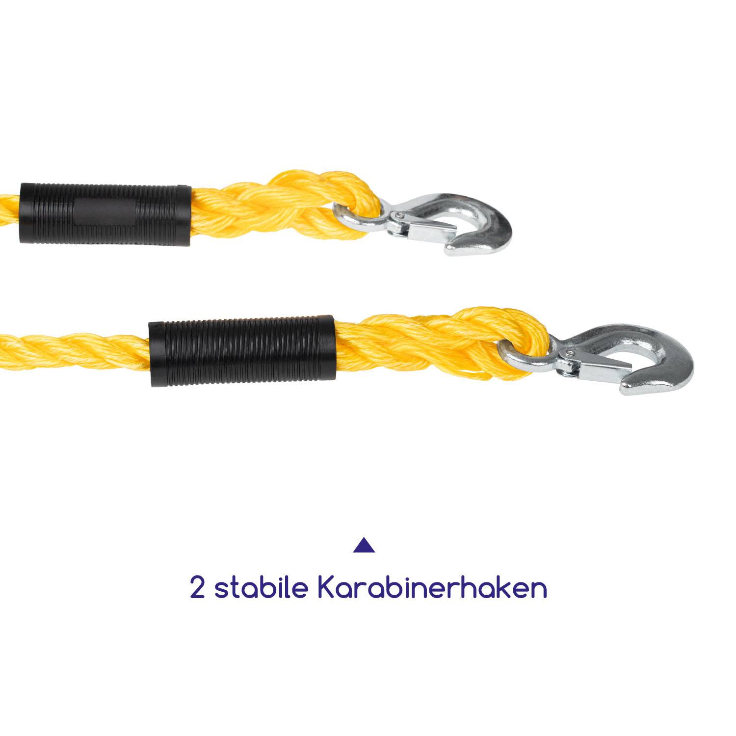 alca® Abschleppseil 4,0 m lang, 16 mm Seildurchmesser & 2500 kg Zuglast für Autos, mit Warnflagge 2 Karabinerhaken