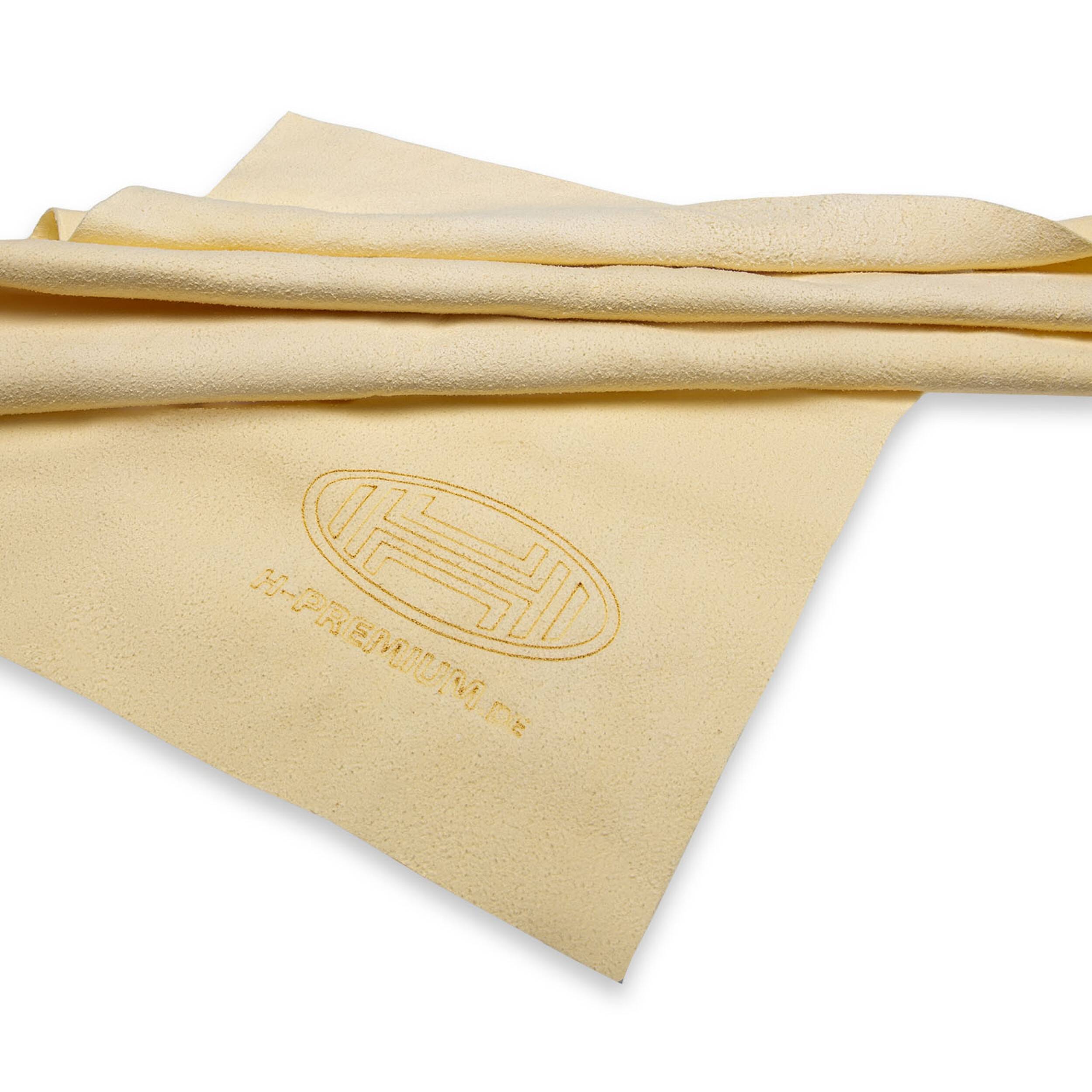 HEYNER® Lederlappen mit Kunststoffbox 43 x 32 cm echtes Leder Reinigungstuch Lappen Fenster Glas Lack Autopflege