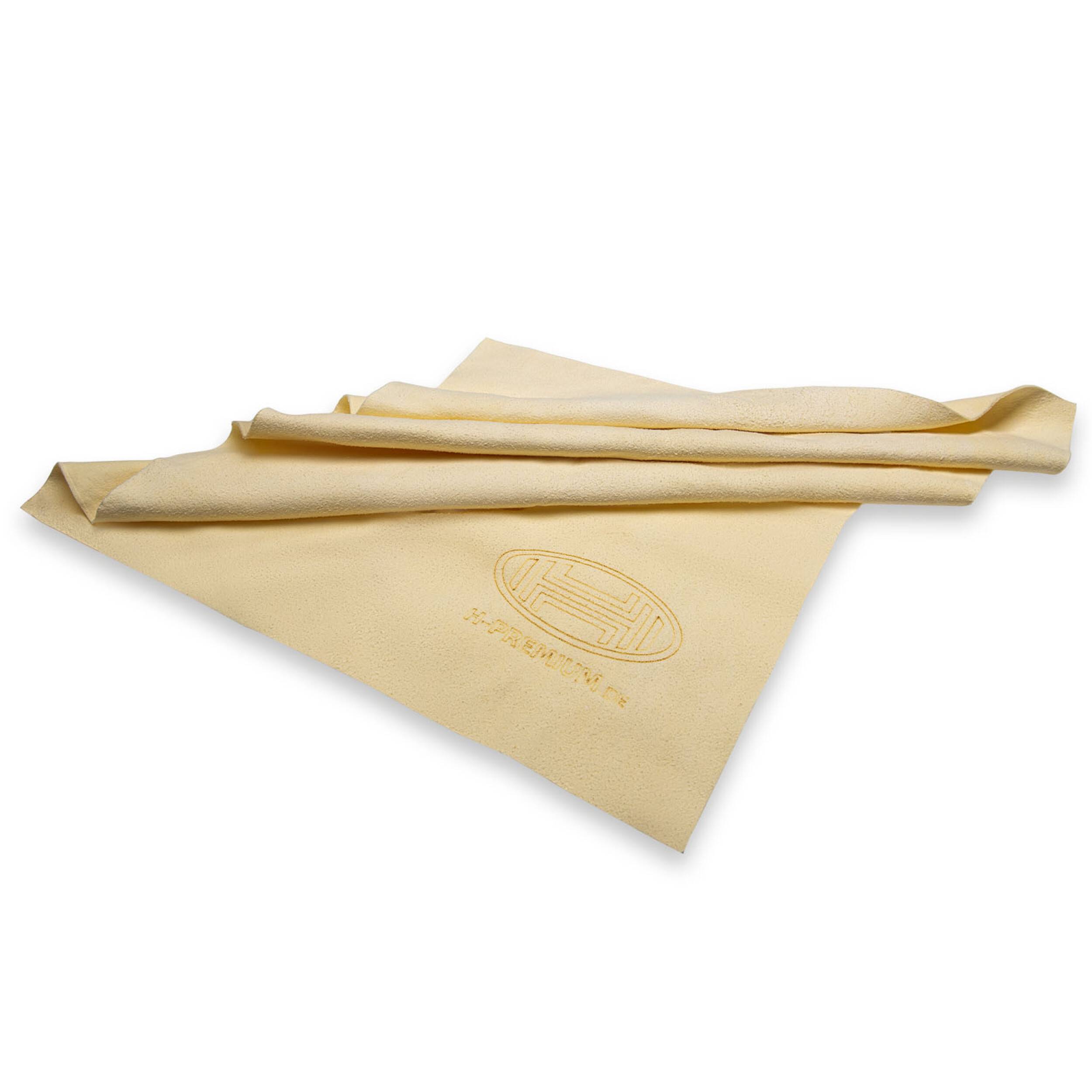 HEYNER® Lederlappen mit Kunststoffbox 43 x 32 cm echtes Leder Reinigungstuch Lappen Fenster Glas Lack Autopflege