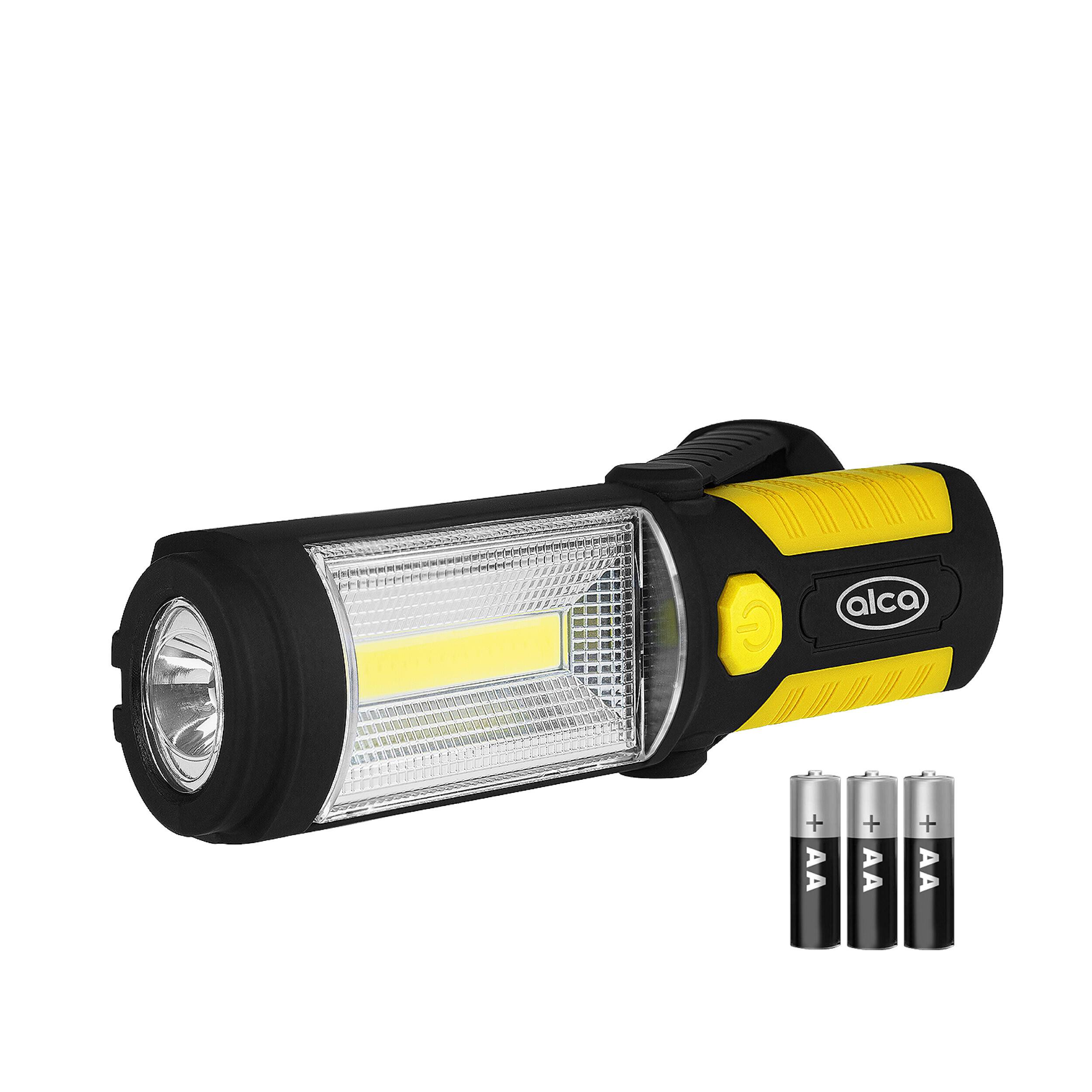 alca® Arbeitslampe COB-LED 220lm Magnet-Fuß Klappbar Haken Inkl-Batterien Bis zu 6h Betriebszeit, 2 Lichtquellen mit
