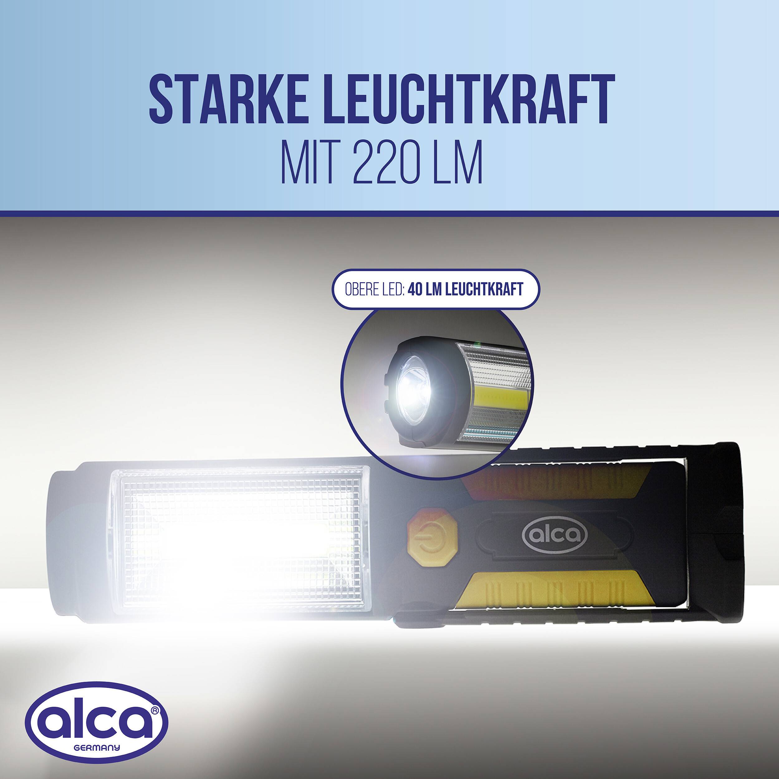 alca® Arbeitslampe COB-LED 220lm Magnet-Fuß Klappbar Haken Inkl-Batterien