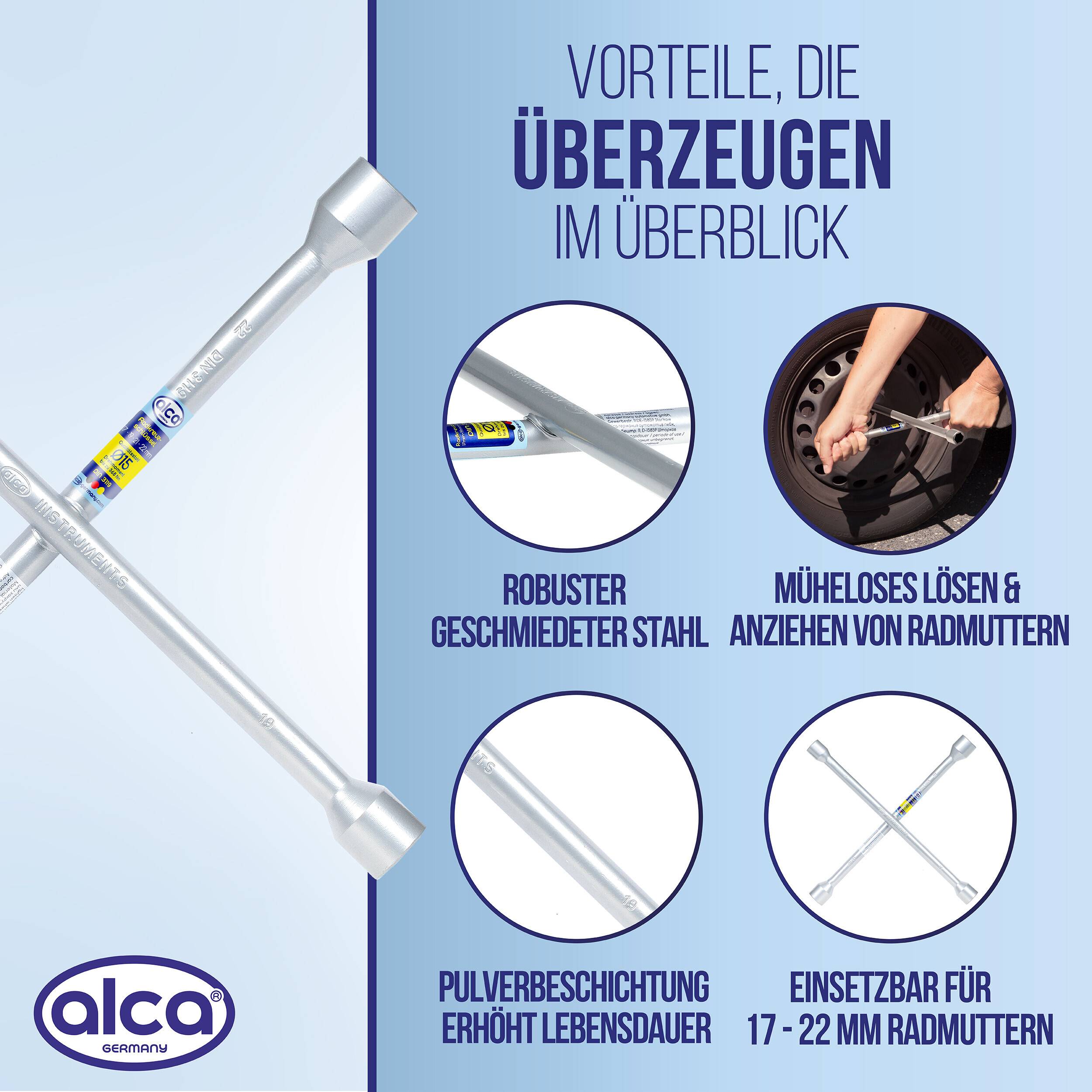 Infografik über einen Kreuzschlüssel: „Vorteile auf einen Blick