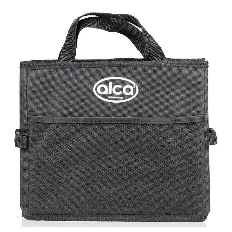 Schwarze isolierte Tragetasche mit Griffen und vorderer Netztasche, markengebrandend „alca Germany