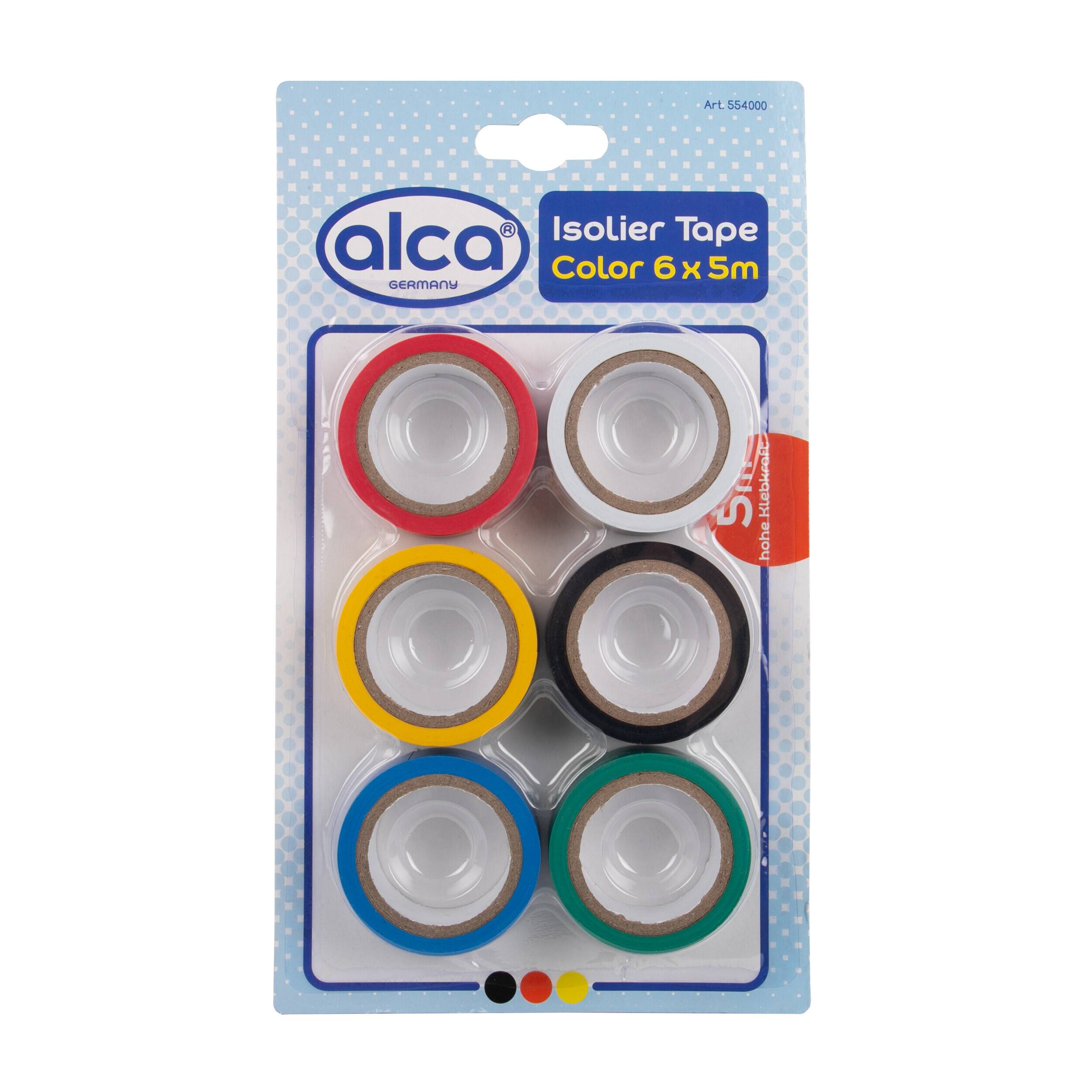 alca® Isolierband farbig sortiert Markierungsband 6 Rollen 18 mm x 5 m PVC Multicolor farbiges Set starke Klebkraft und