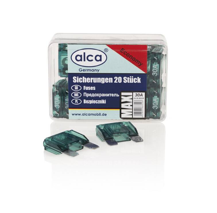 alca® Maxi-Sicherung 30A; 20 St. Economy Box 32 V Farbe - grün Maxi Flachsicherung für Fahrzeuge LKW Bus Schwermaschinen