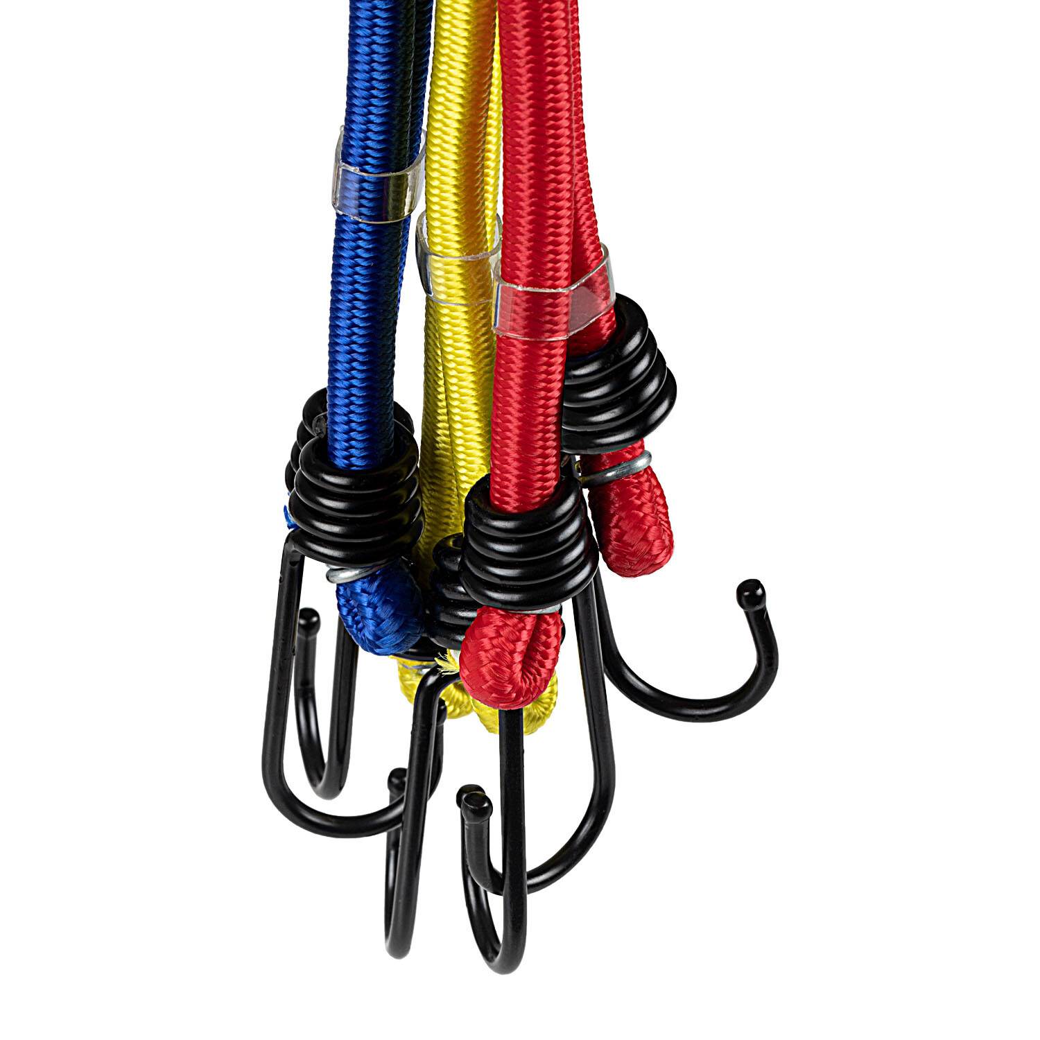 Blues Bungee-Seil mit Metallhaken an beiden Enden.