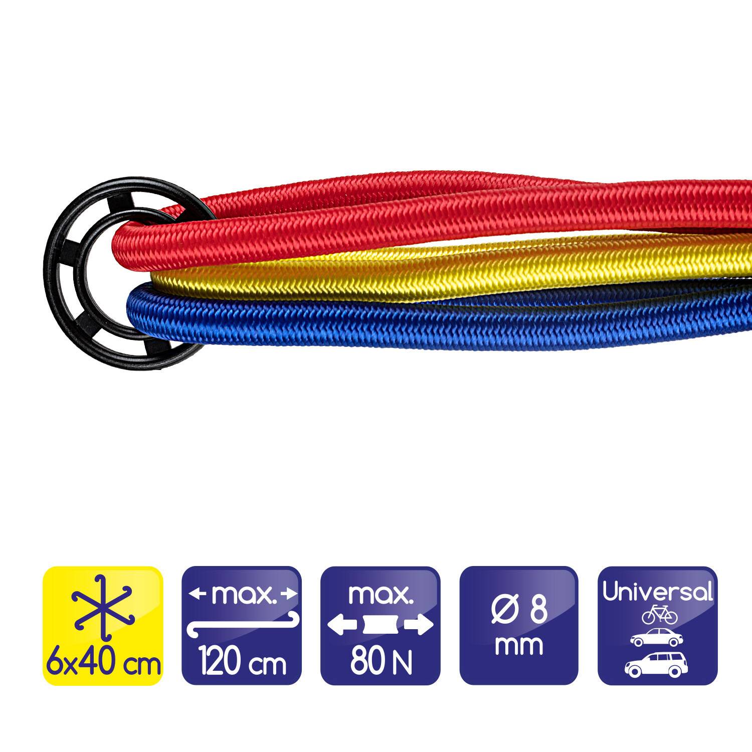 alca® Gepäckspanner mit Haken Gepäckhexagon 6 x 40 cm Gummi-Spannseile 6-Armig Elastisch mit Stahlhaken Sichern und