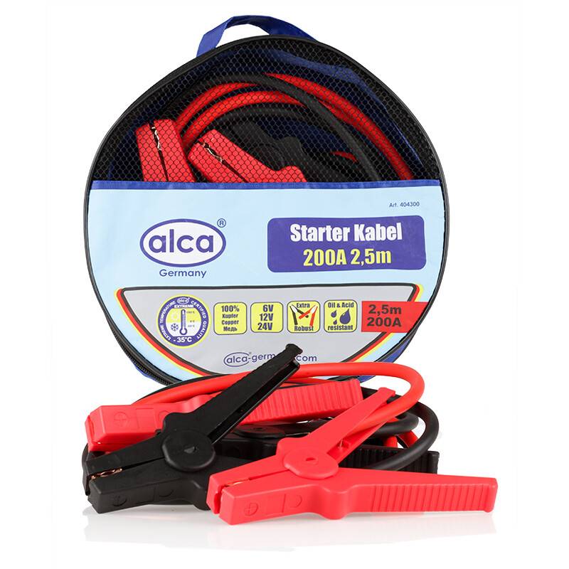 alca® Starthilfekabel max. 200 A - 2,51 qmm - 2 x 2,5 m - Vollkupferkabel - runde Aufbewahrungstasche - Rot & Schwarz