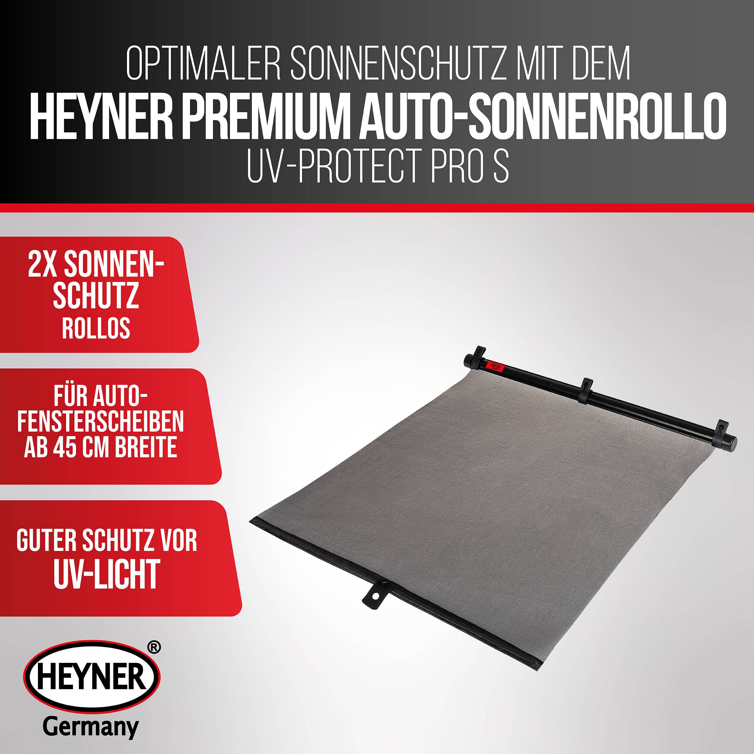 HEYNER® Sonnenrollo für Auto-Fenster, 2Stk. 45x55cm, mit Einrollfunktion Sonnenschutz mit UV-Schutz, inkl. Saugnäpfe,