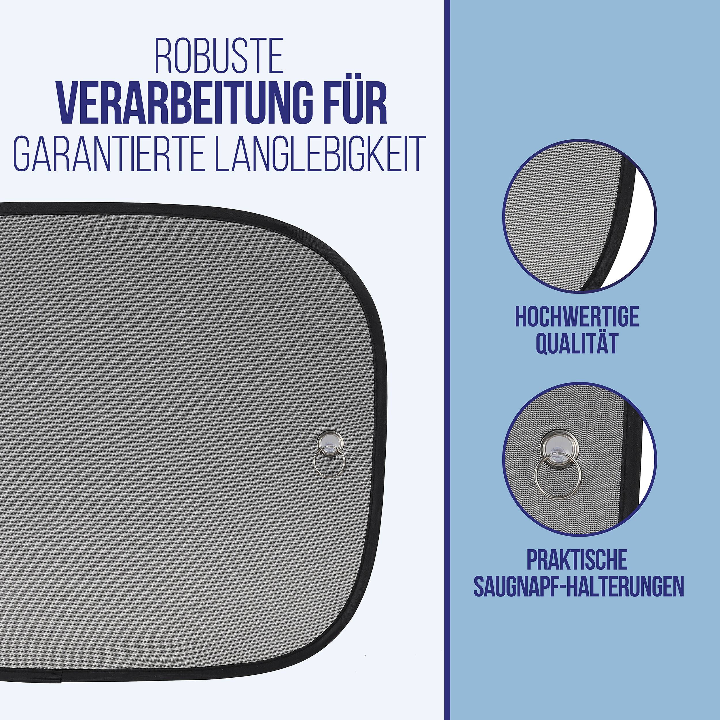alca® Auto-Sonnenschutz 44x36cm 2er Set Autofenster Sonnenblende UV Schutz Befestigung mit Saugnäpfen Scheibe
