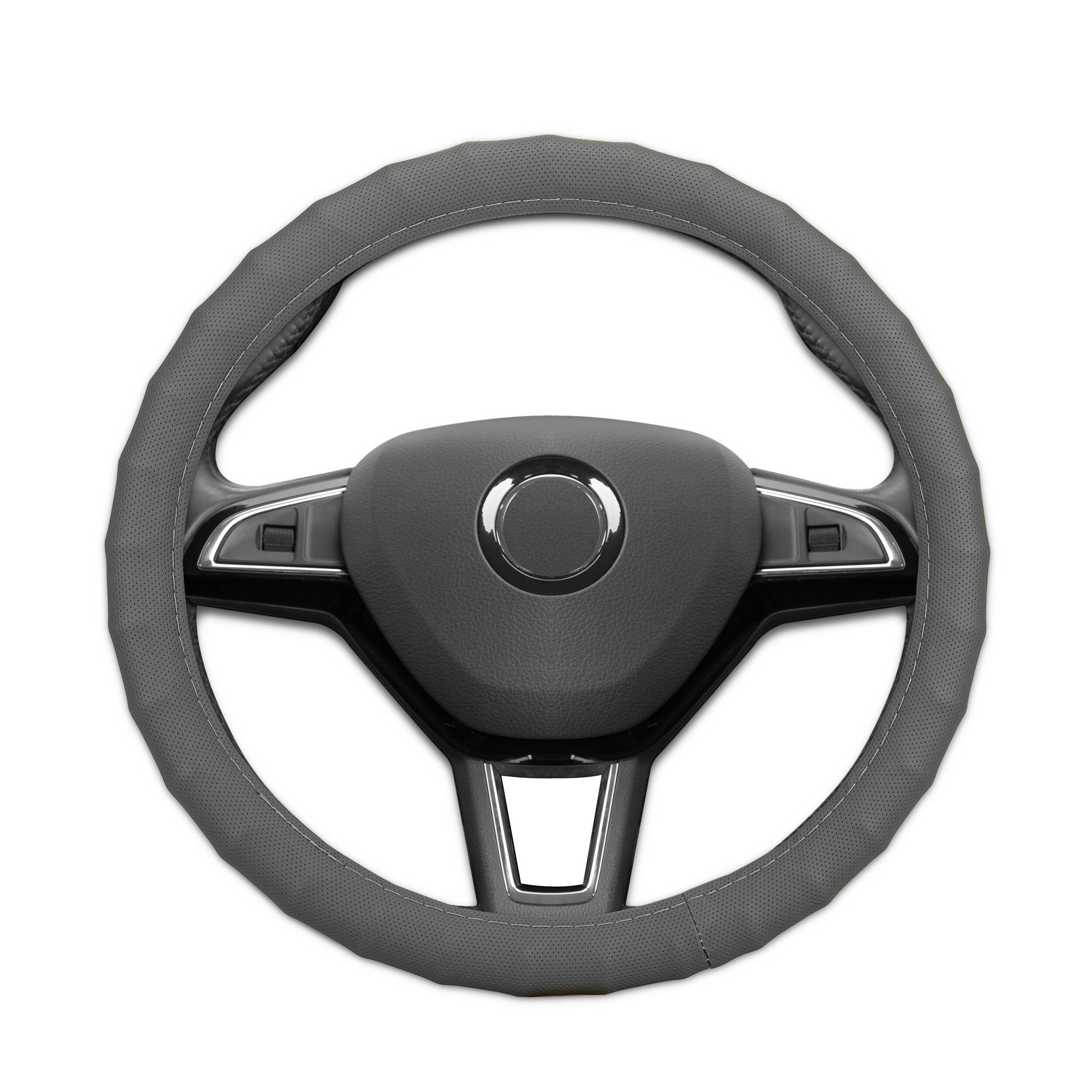 HEYNER® Lenkradhülle 37–39 cm – weich, griffig, grau, soft perforiert, geruchsneutral, rutschfest