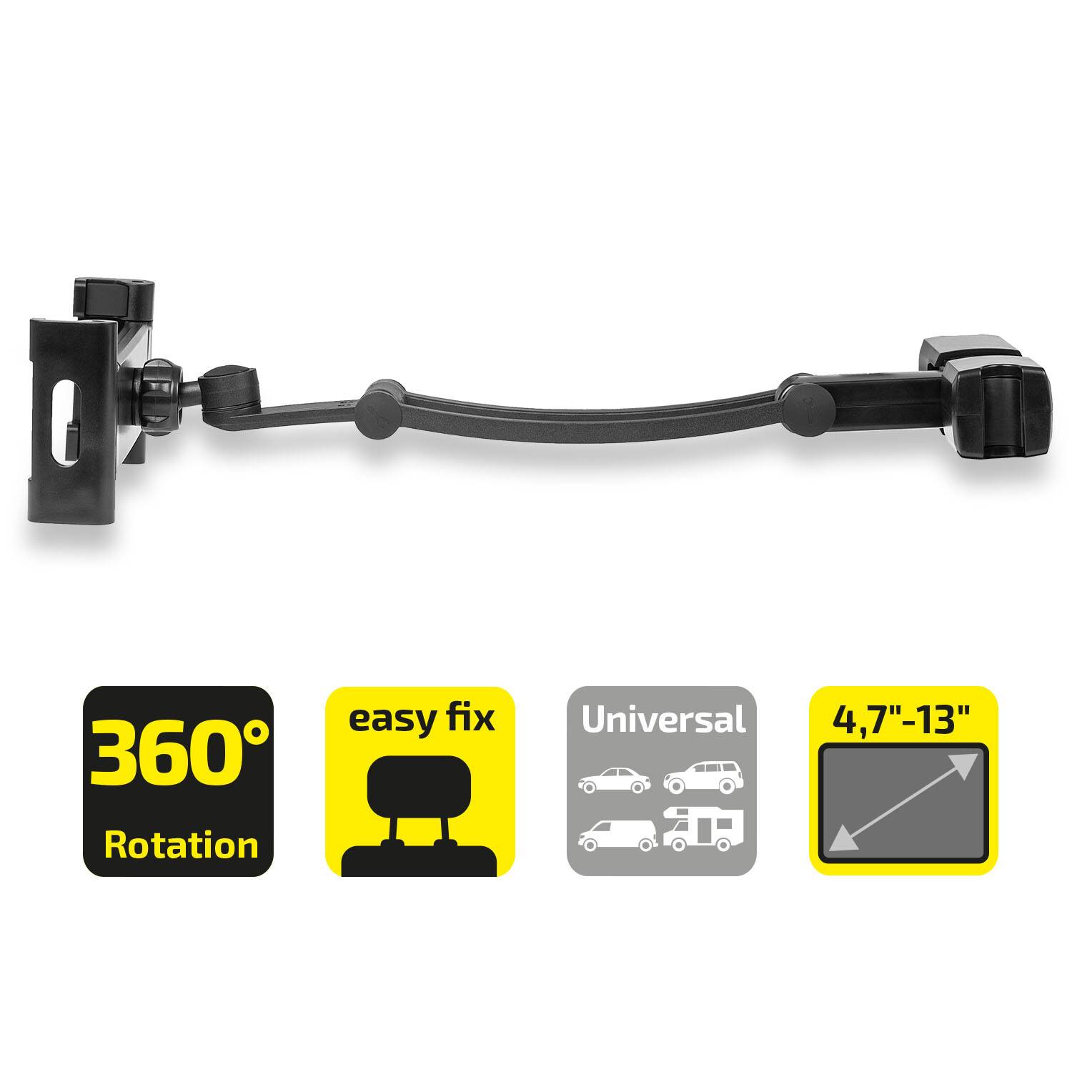 HEYNER® Tablethalter Auto Kopfstütze 4,7-13 Zoll 360° drehbar schwenkbar beugbar verstellbar Universal Tablet Smartphone