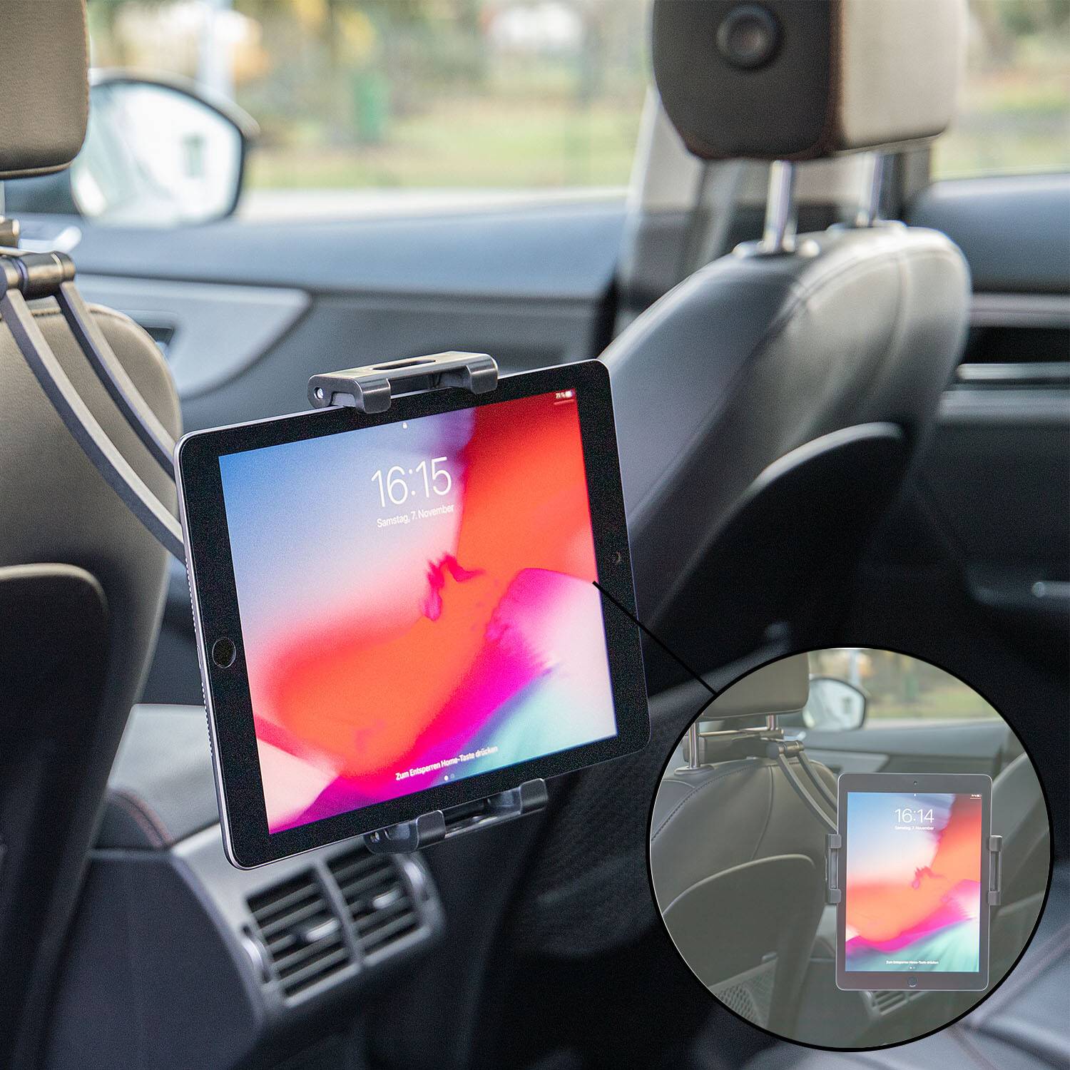 HEYNER® Tablethalter Auto Kopfstütze für Tablets und Smartphones 4,7-13