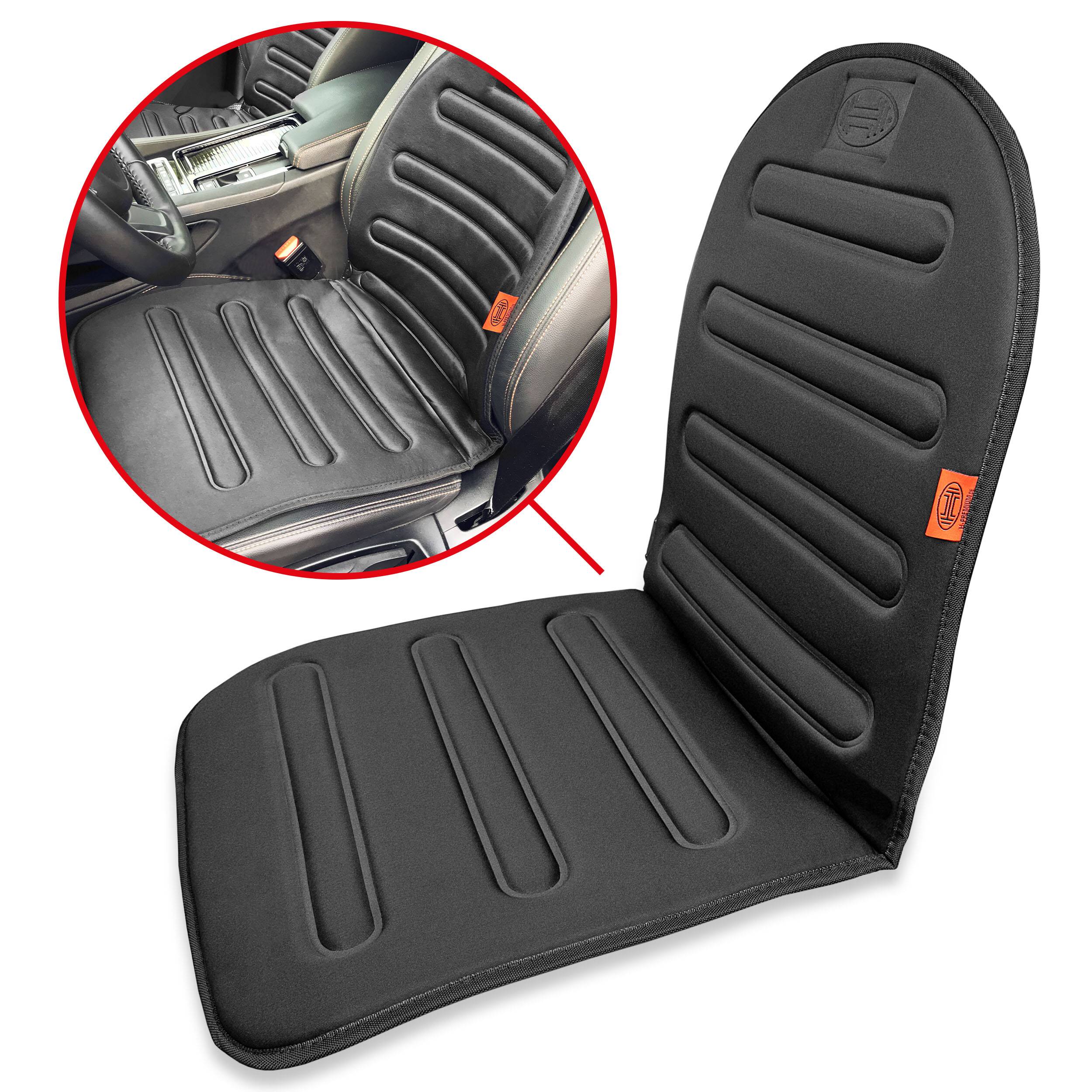 HEYNER® Sitzauflage beheizbar, für 12V Zigarettenanzünder, schwarz mit voller Rückenlehne, Sitzschoner im Auto