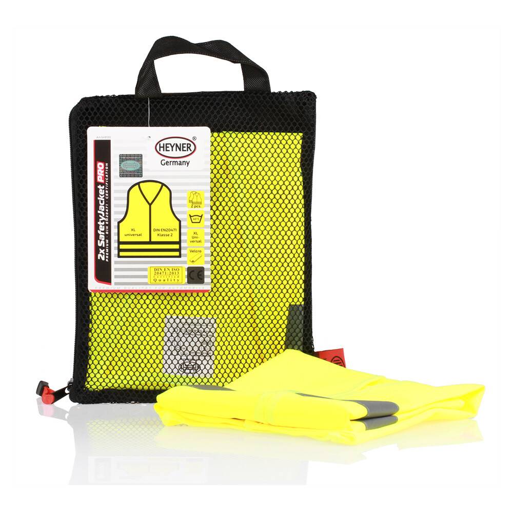 HEYNER® Warnweste 2er Set mit Zertifikat Leuchtend Gelb XL Reflektorweste Atmungsaktiv Geprüft & Zertifiziert DIN EN